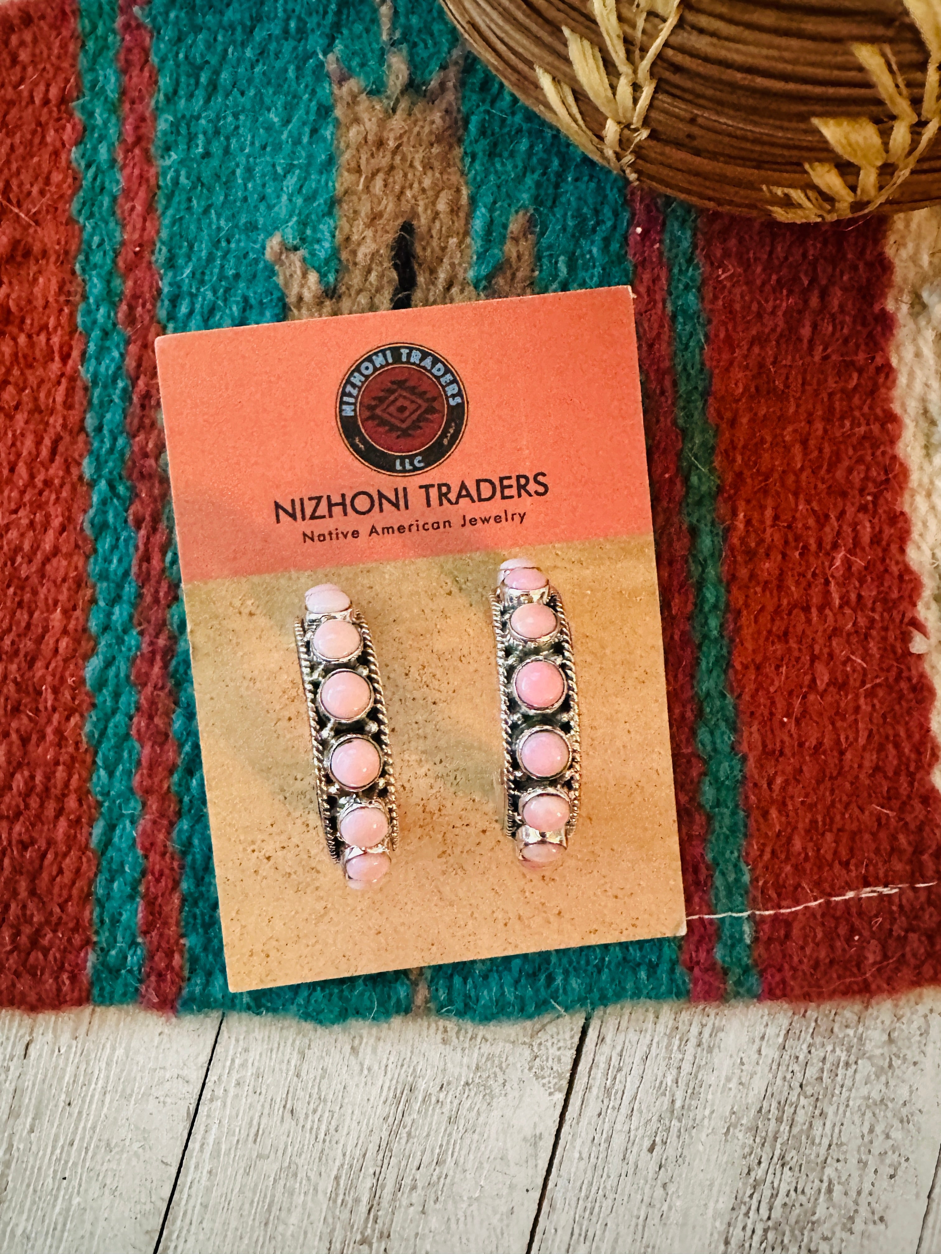 Navajo Sterling Silver & Queen Pink Conch Shell Hoop Earrings