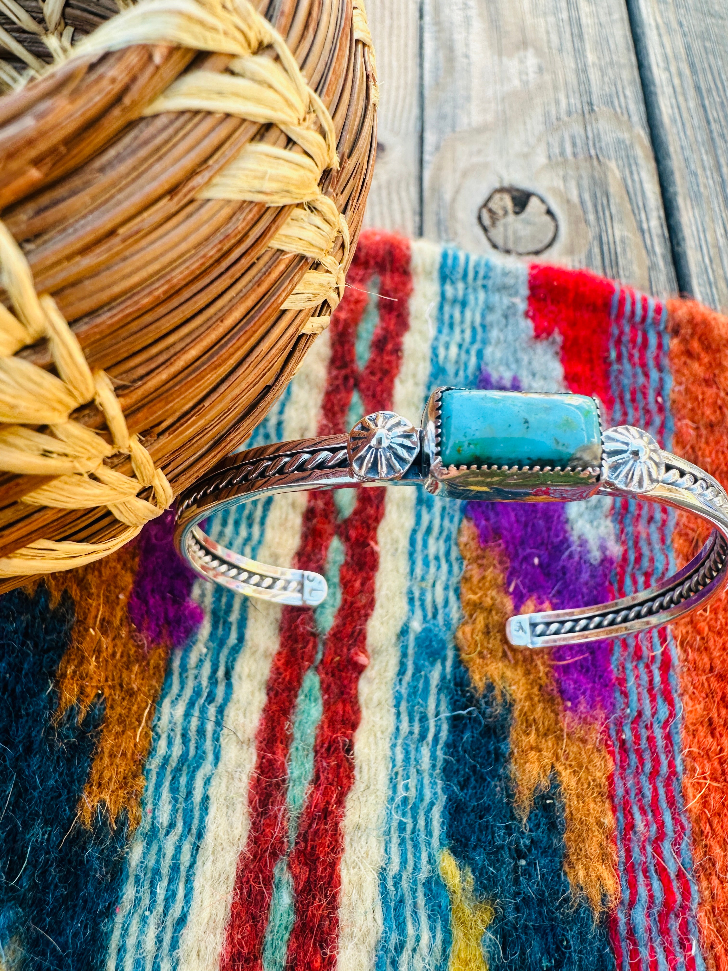 Handcrafted Turquoise & Sterling Silver Stacker Cuff Bracelet