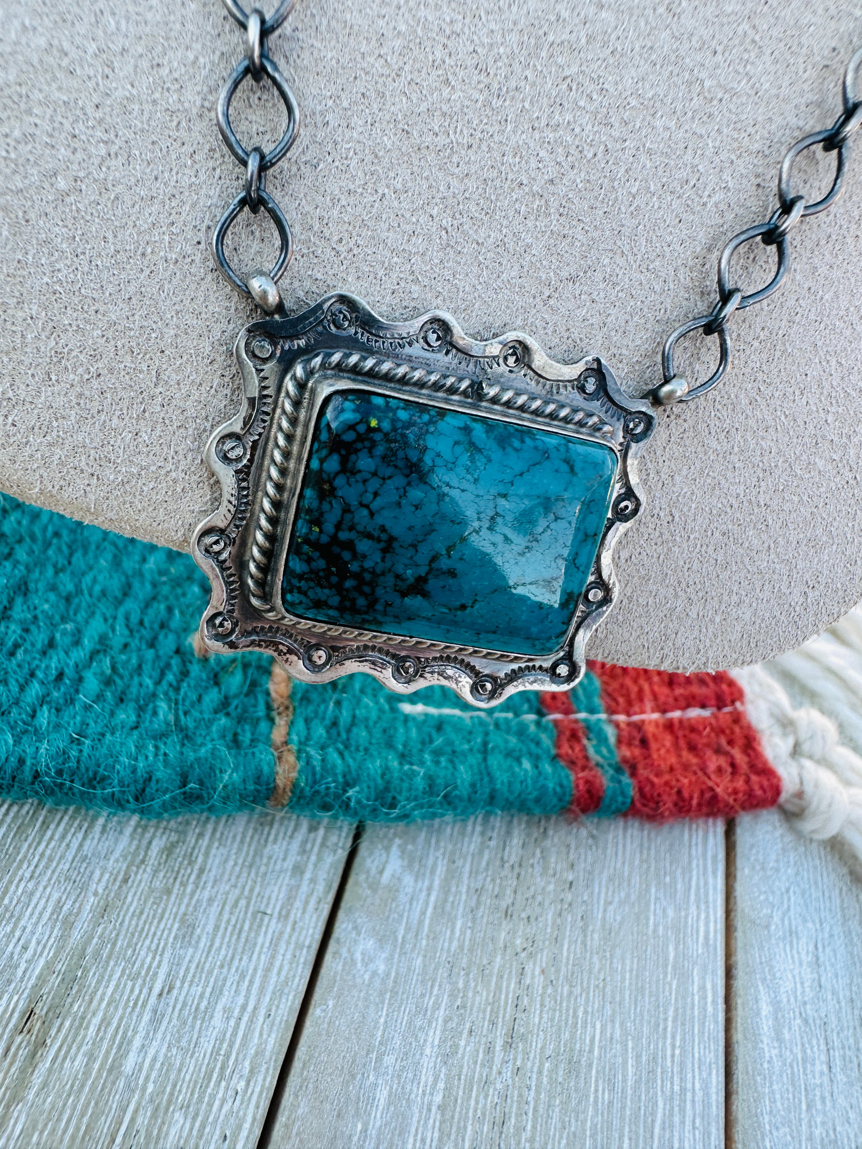 Handcrafted Sterling Silver 18” Link Chain & Turquoise Necklace