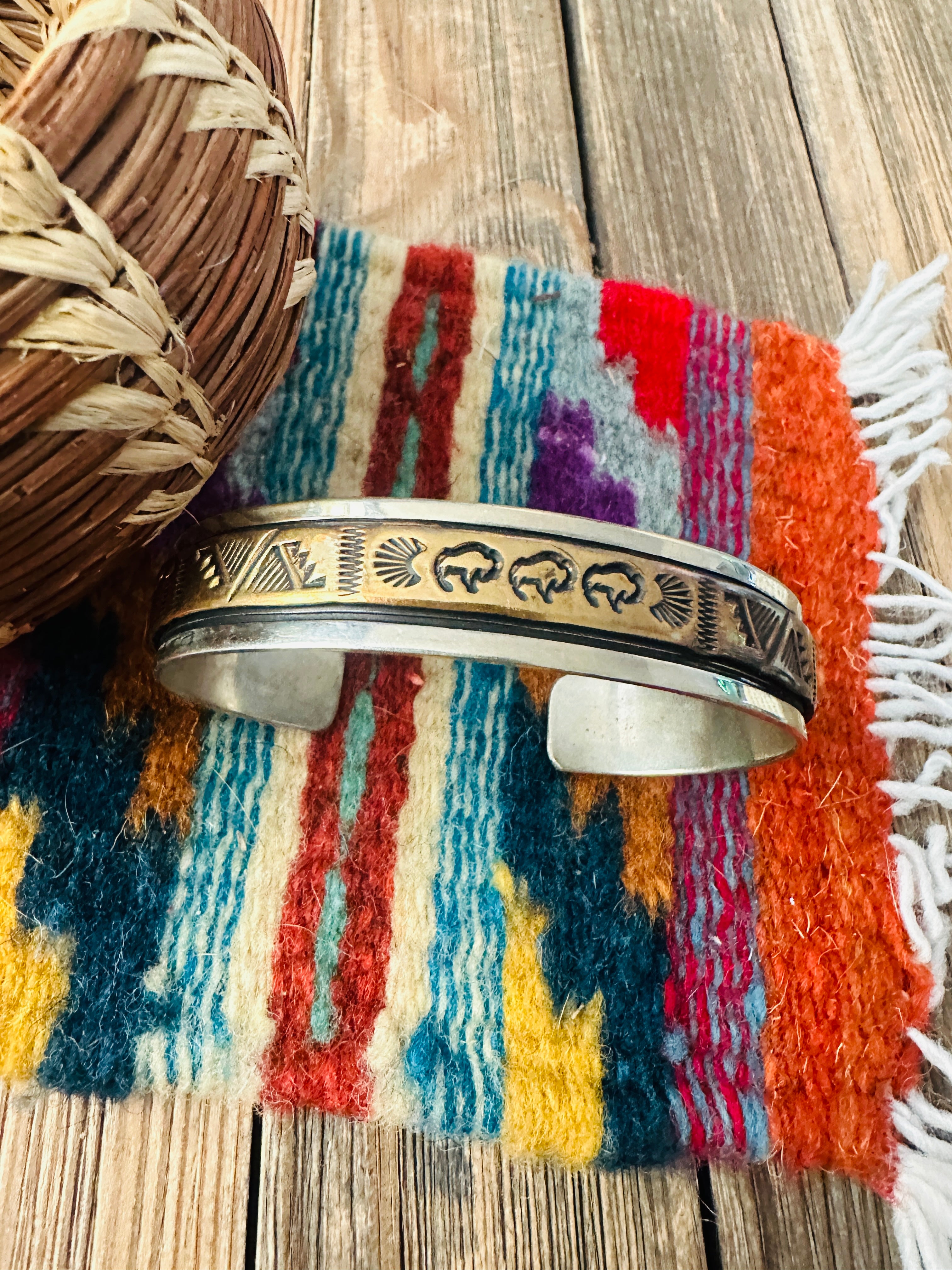 Vintage Old Pawn Navajo Sterling Silver & Copper Cuff Bracelet