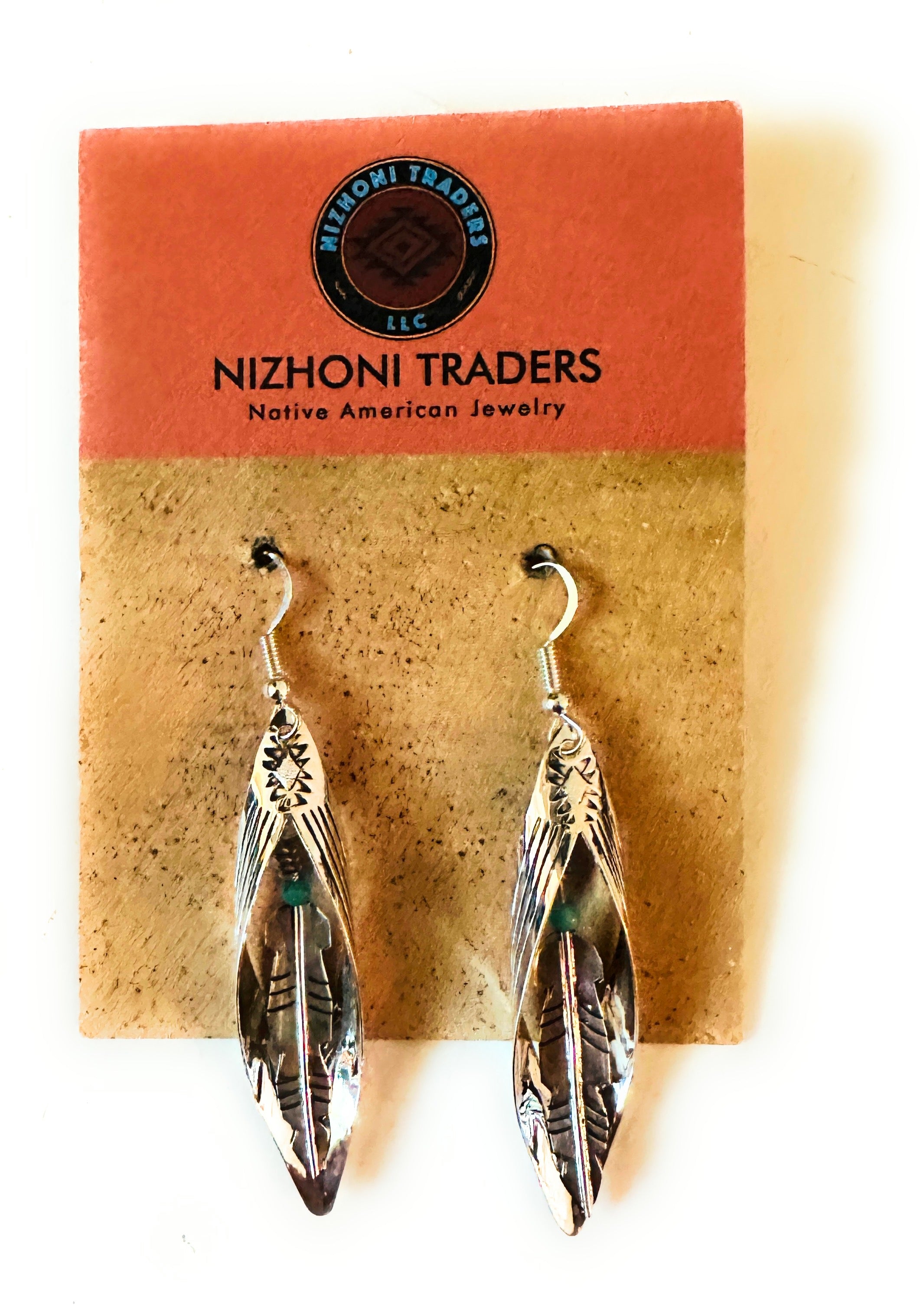 Navajo Turquoise & Sterling Silver Feather Dangle Earrings