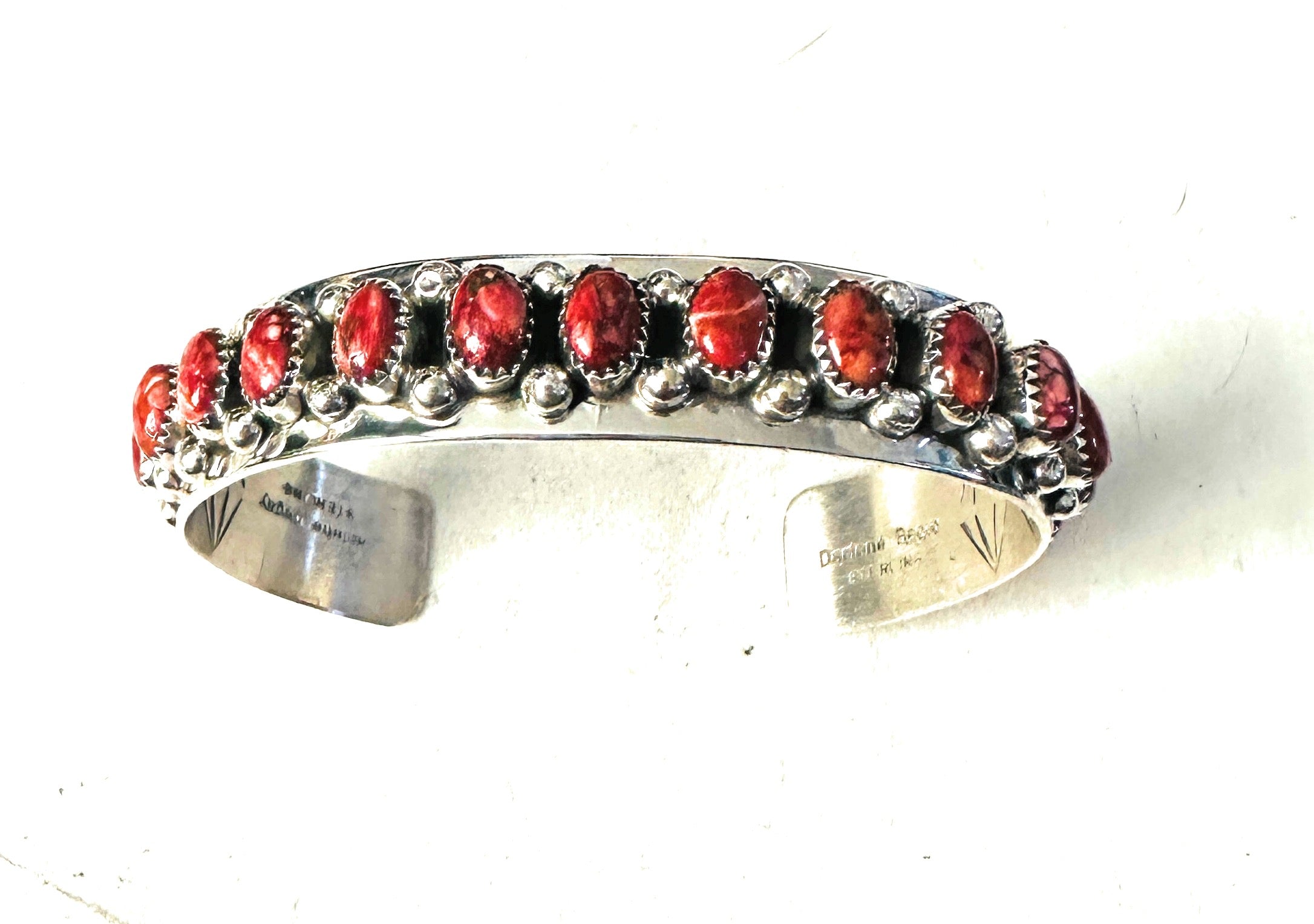 Navajo Red Spiny & Sterling Silver Cuff Bracelet by Darlene Begay