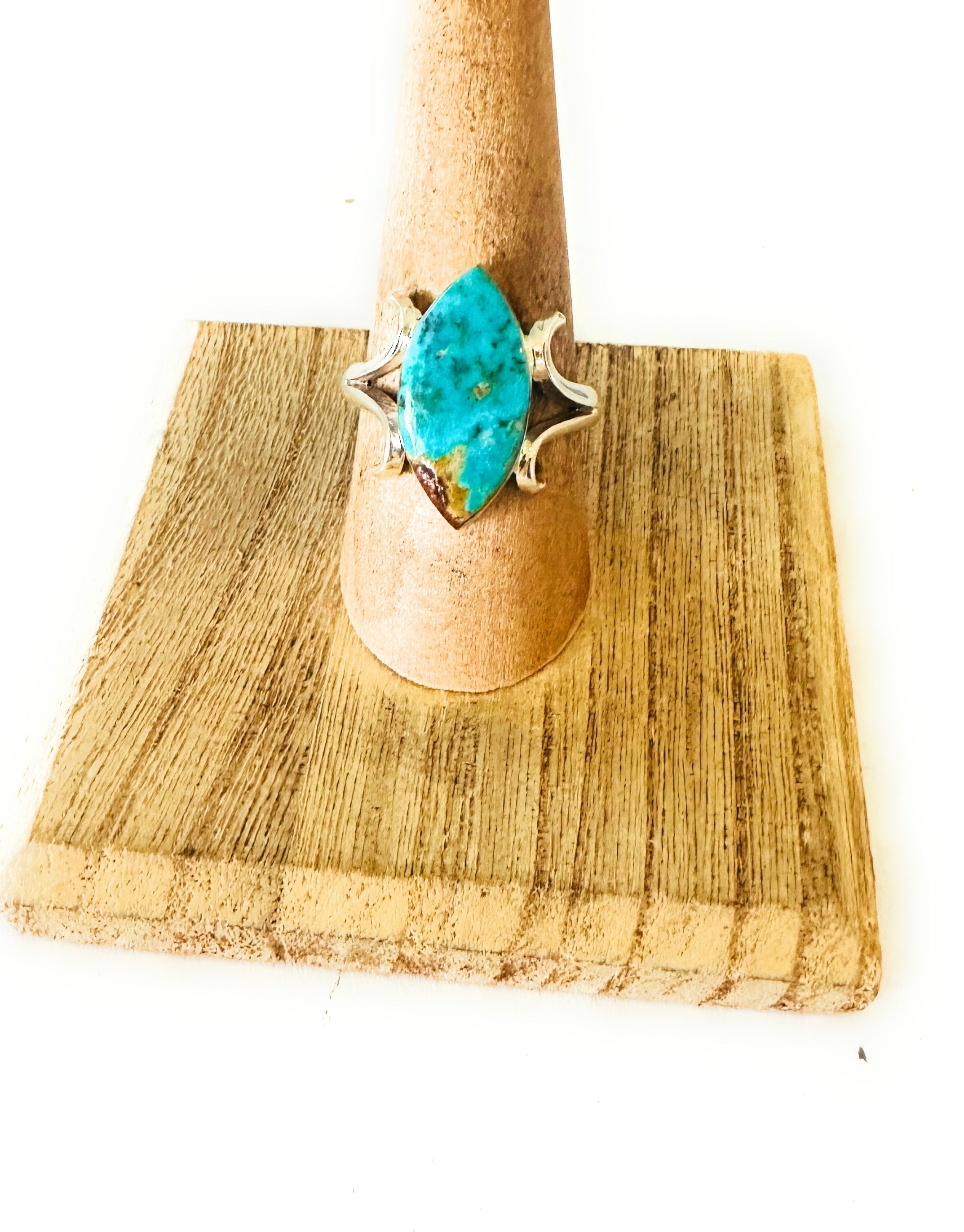 Navajo Sterling Silver And Turquoise Marquise Ring