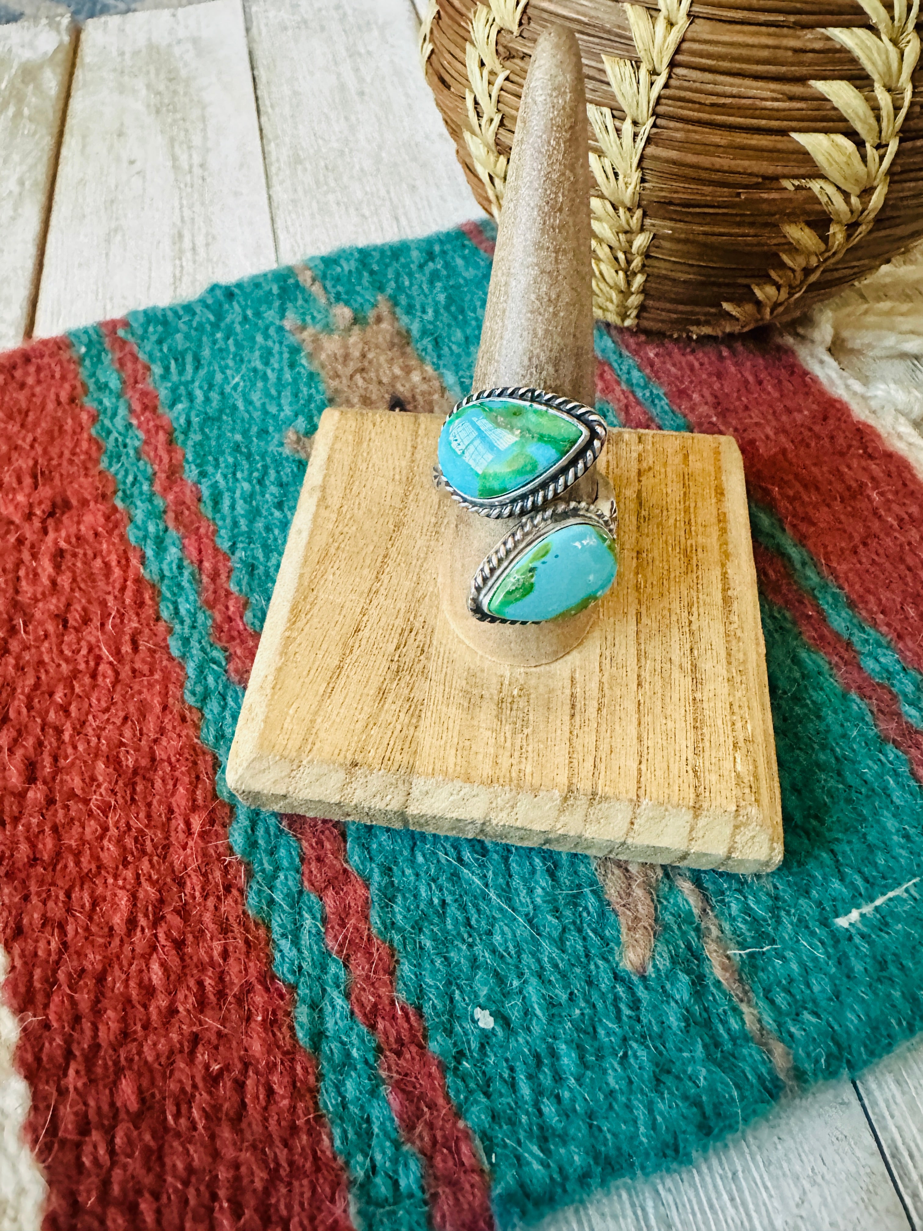 Navajo Sterling Silver & Sonoran Gold Turquoise Adjustable Ring