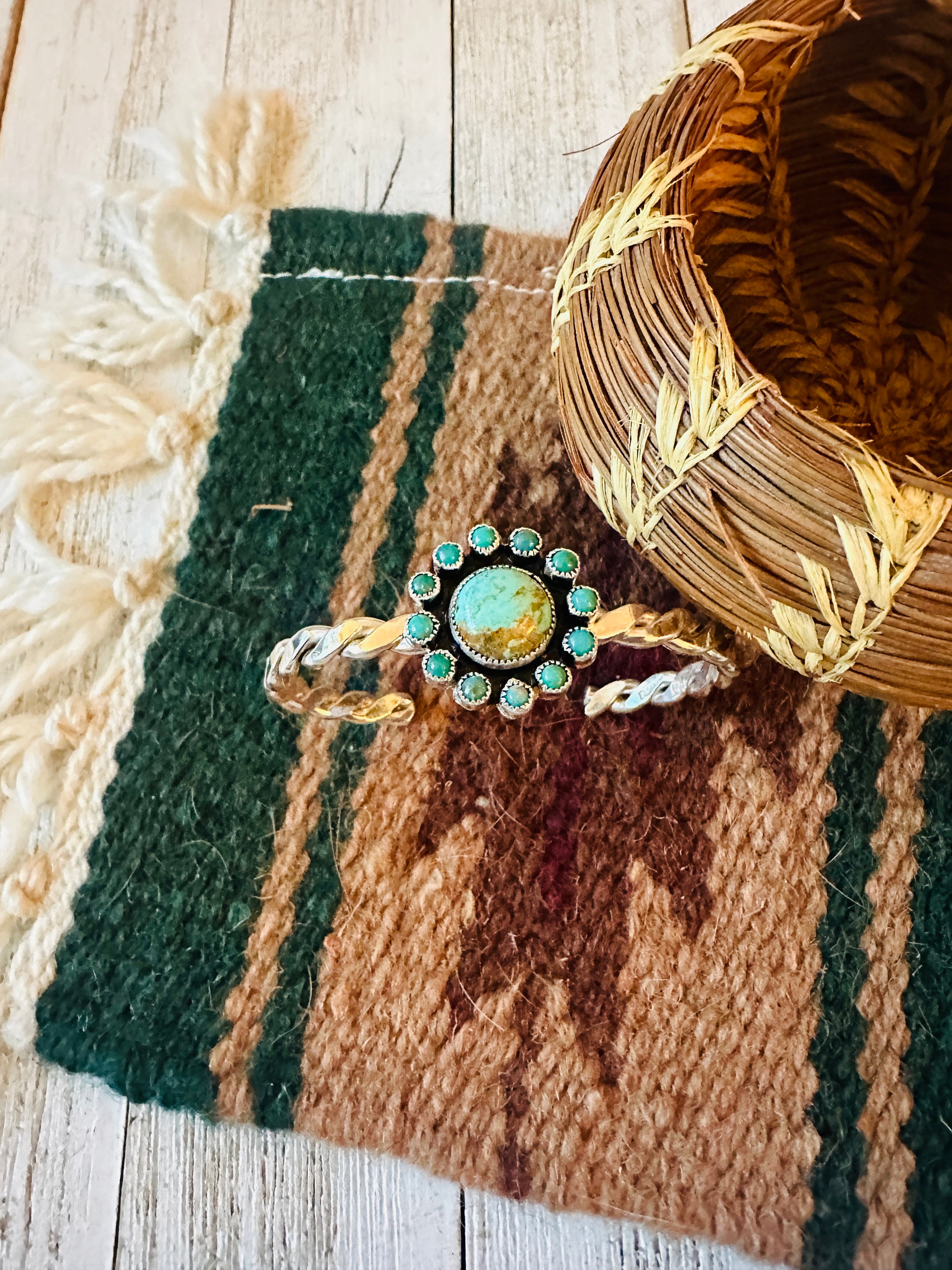 Navajo Turquoise & Sterling Silver Cluster Cuff Bracelet