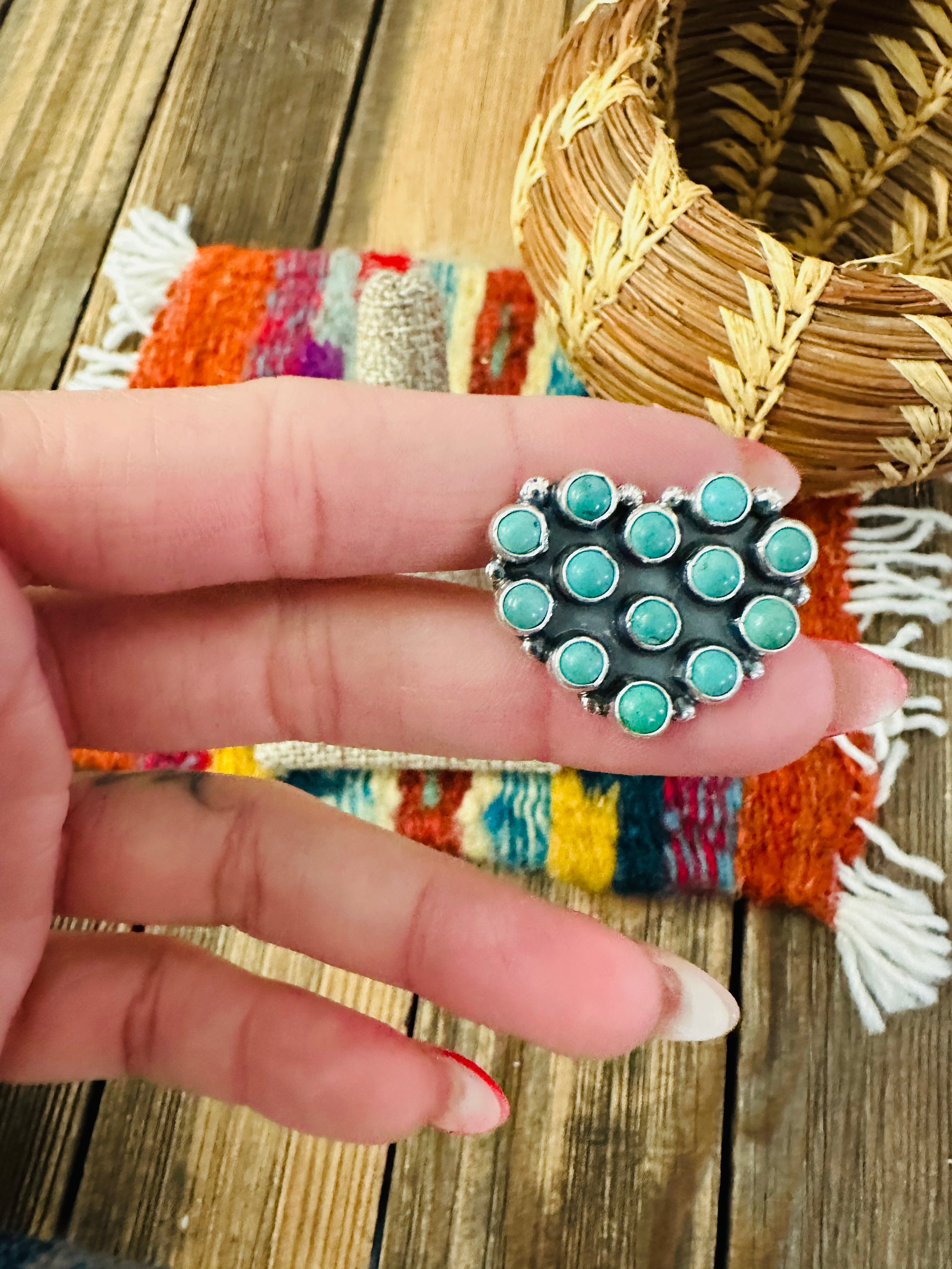 Handcrafted Turquoise & Sterling Silver Heart Adjustable Ring