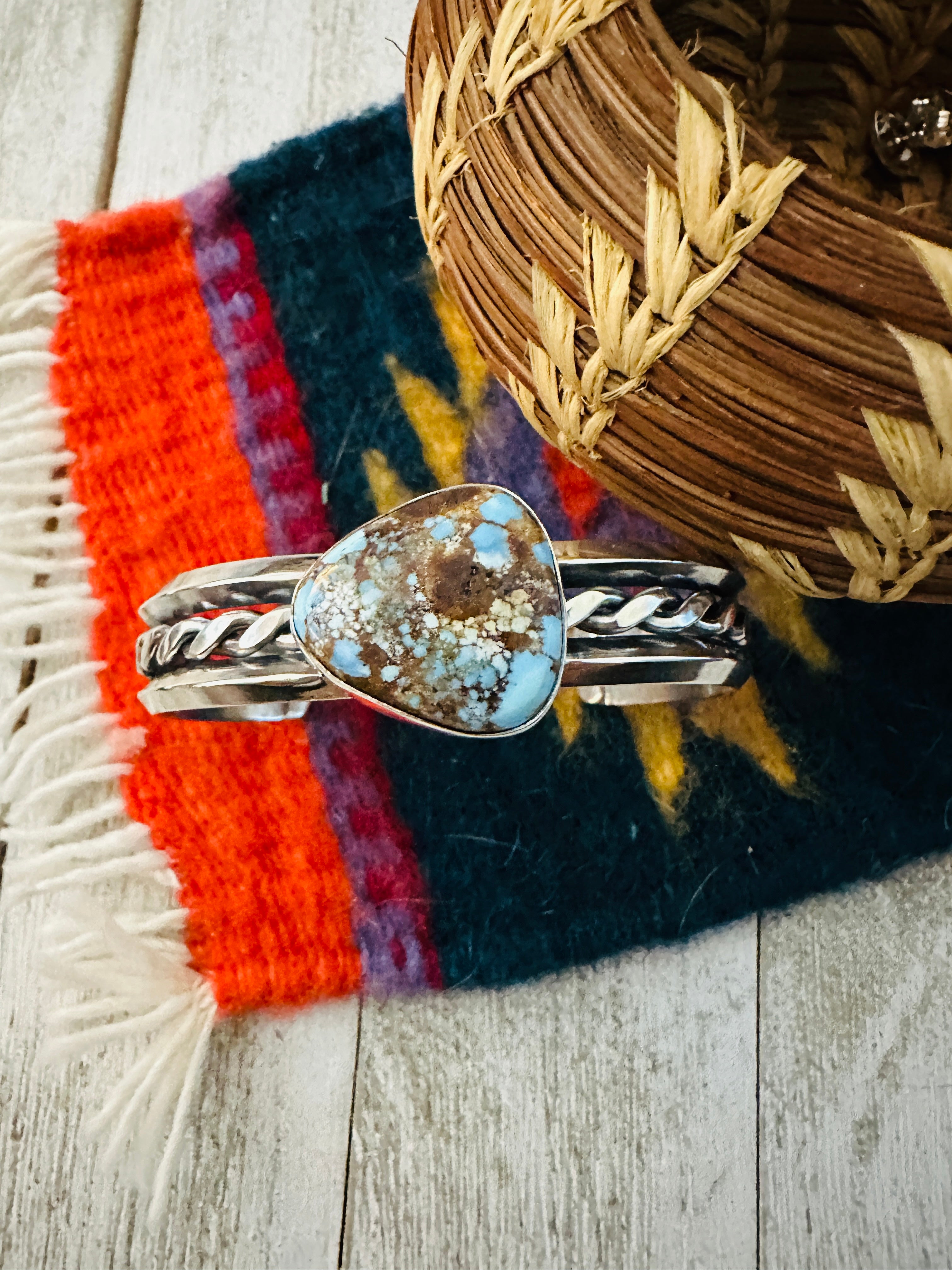 Navajo Sterling Silver & Golden Hills Turquoise Cuff Bracelet