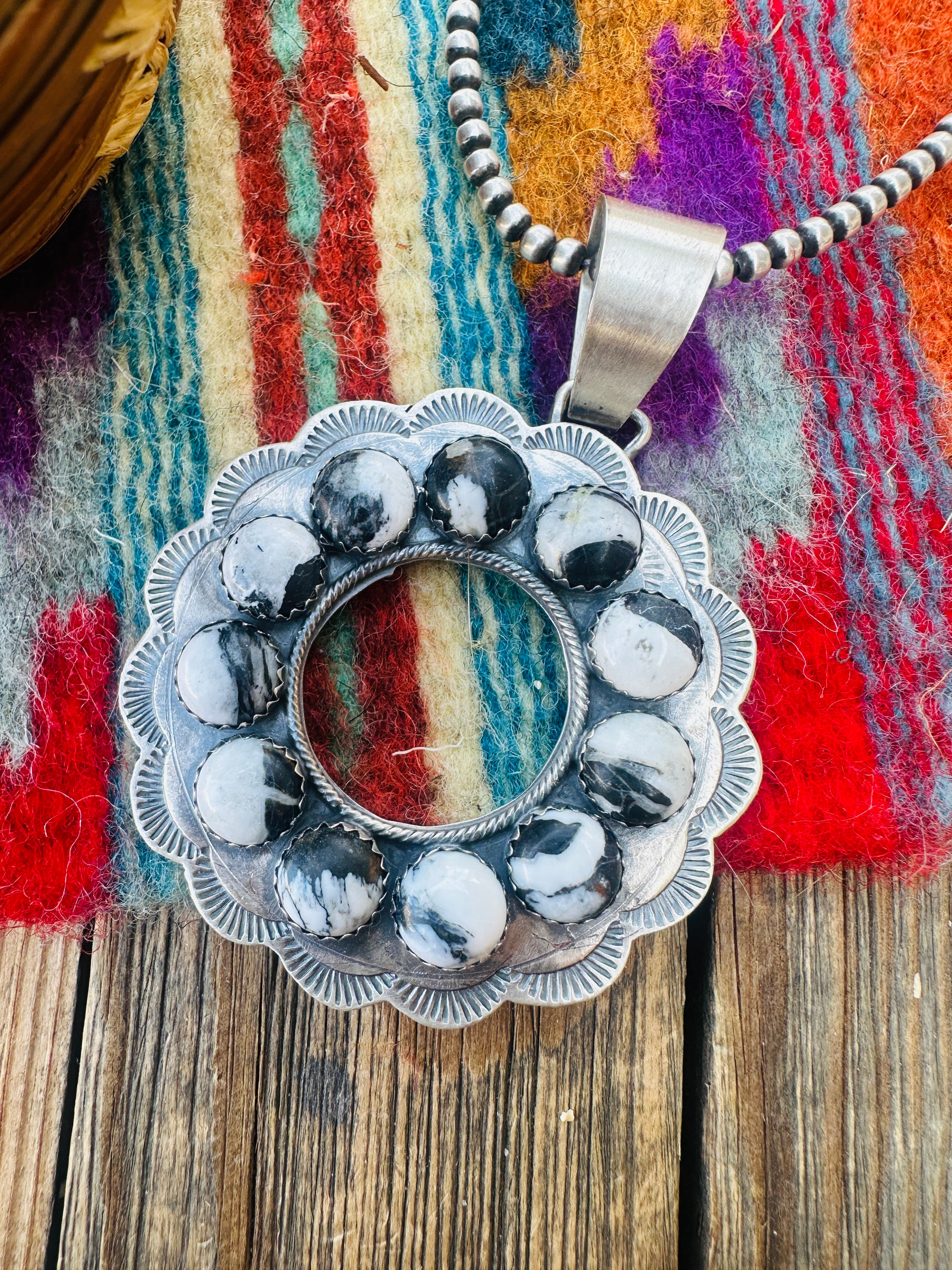 Handcrafted Sterling Silver & White Buffalo Pendant by Bobby Johnson
