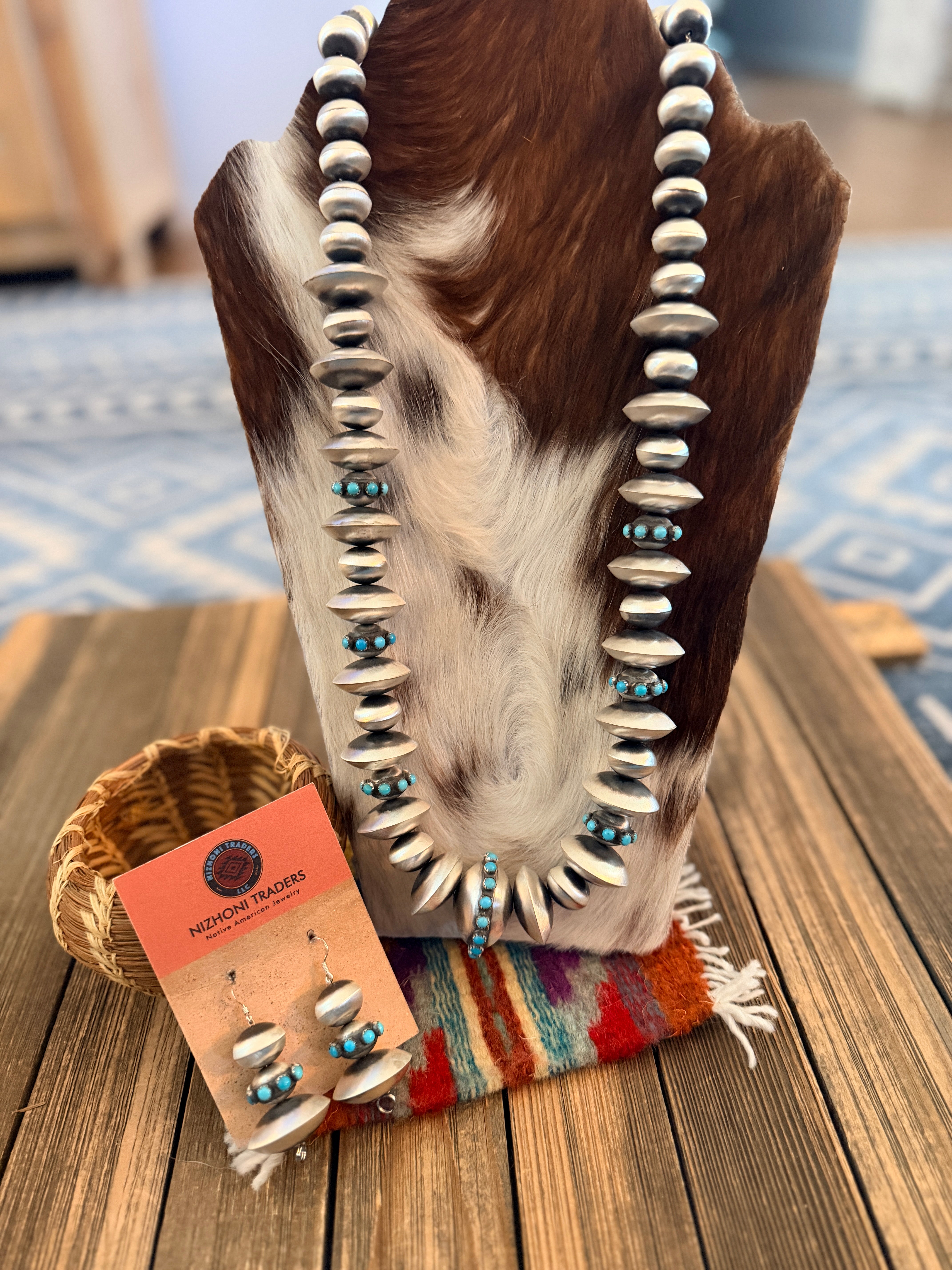 Handcrafted Turquoise & Sterling Silver Necklace and Earring Set