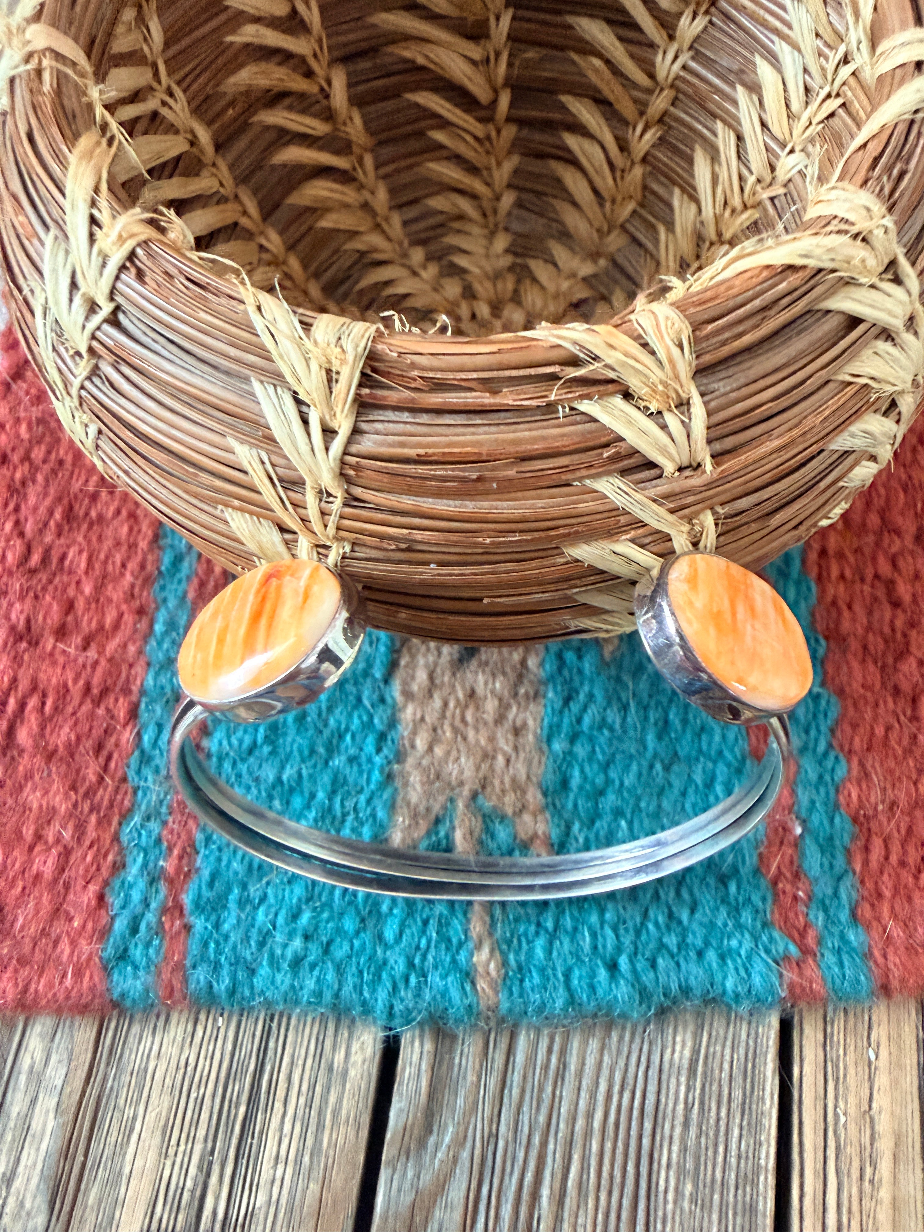 Handcrafted Orange Spiny & Sterling Silver Floating Cuff Bracelet