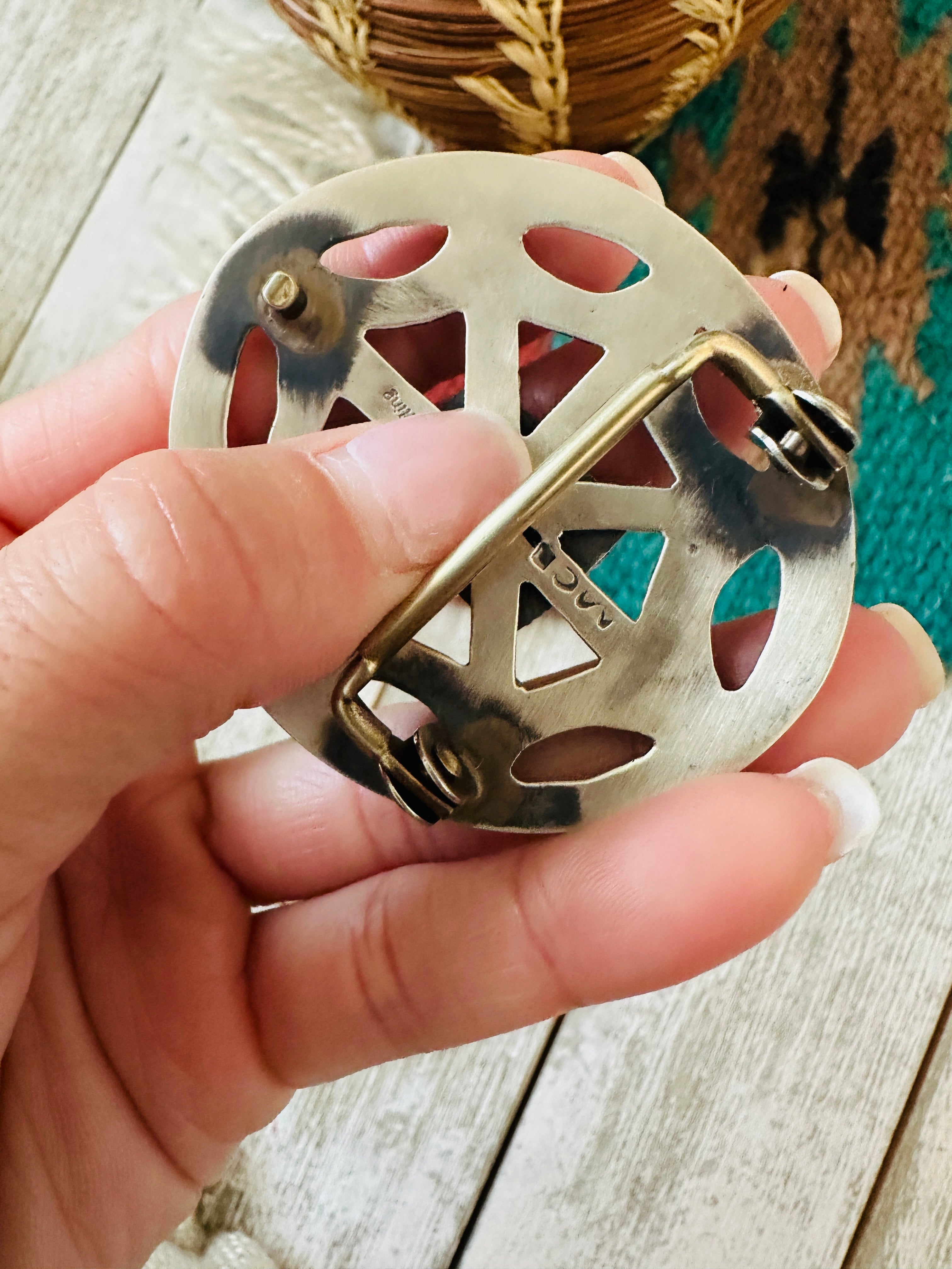 Handcrafted Turquoise & Sterling Silver Belt Buckle by Martha Cayatineto