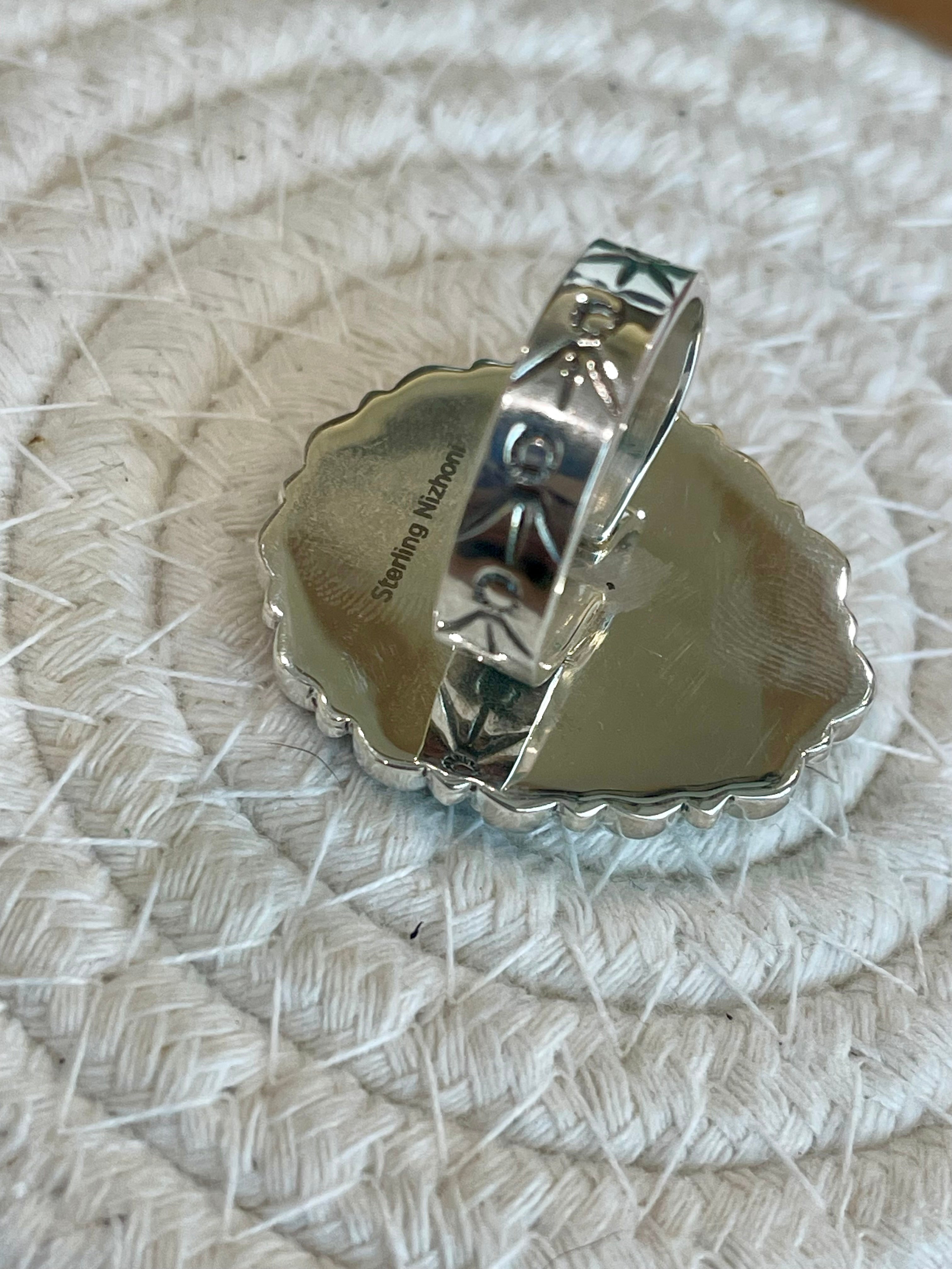 Beautiful Handmade Golden Hills, White Buffalo And Sterling Silver Adjustable Ring