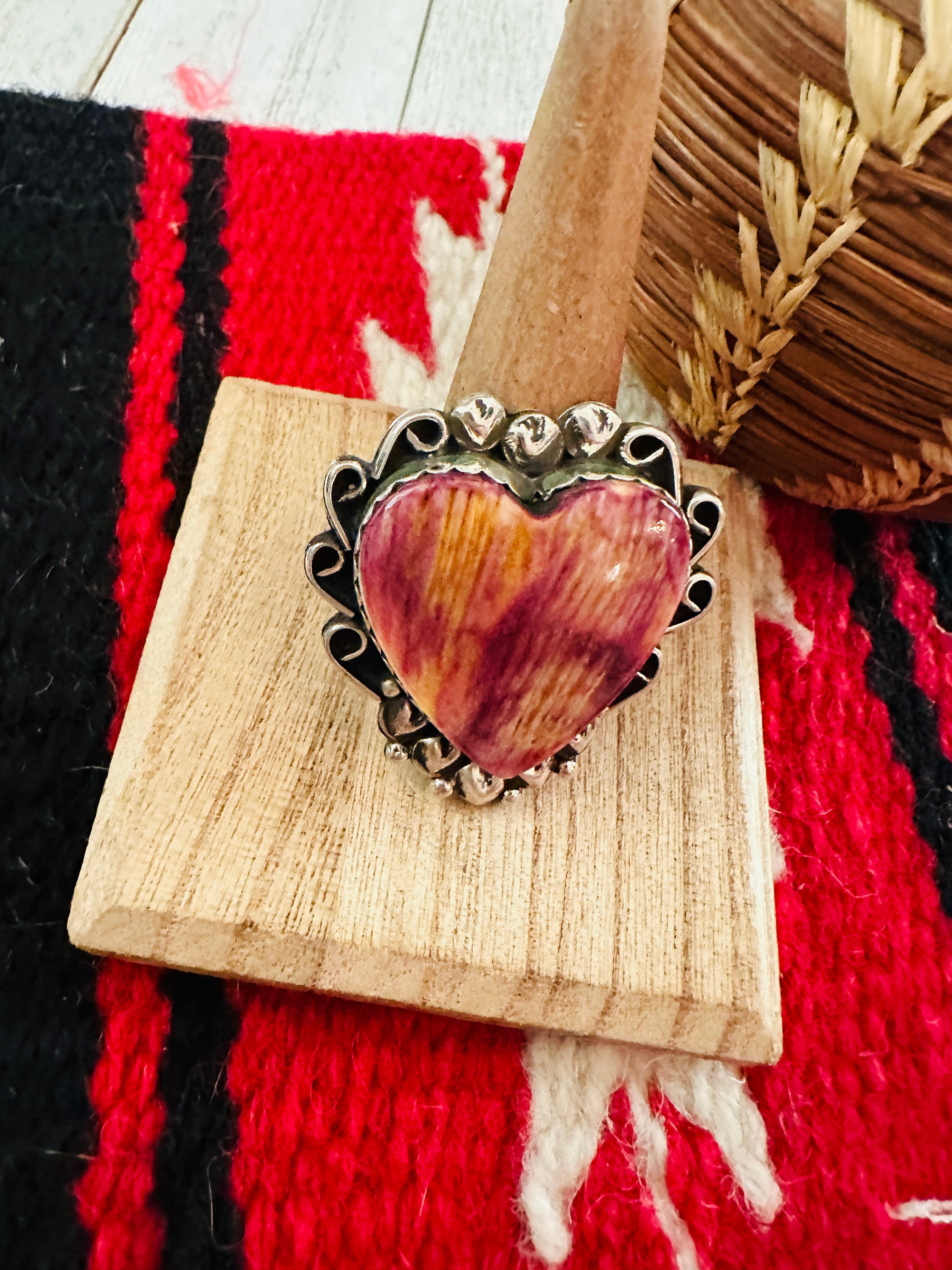 Navajo Purple Spiny & Sterling Silver Heart Ring Size 9.5