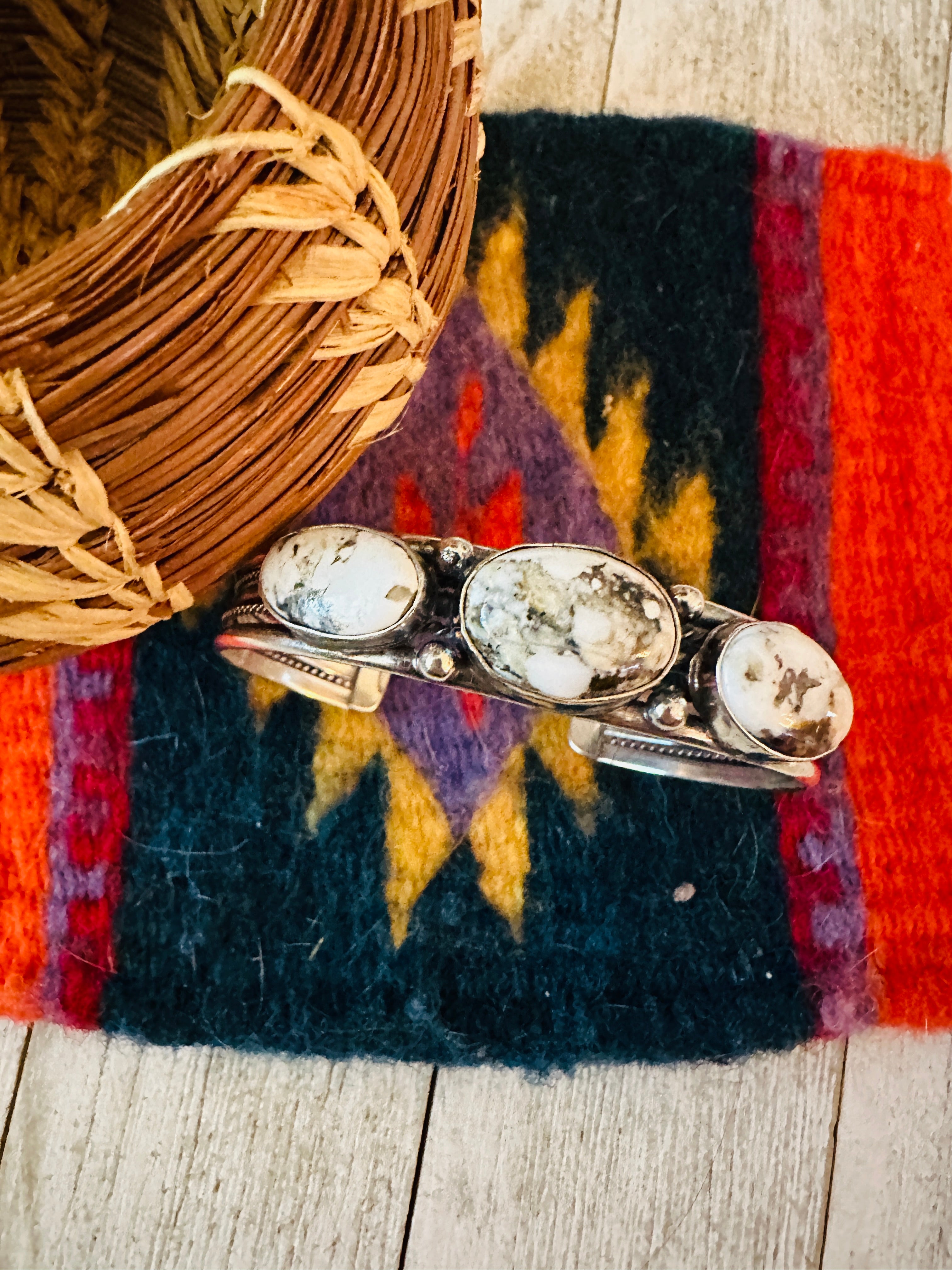 Navajo Sterling Silver & White Buffalo Cuff Bracelet