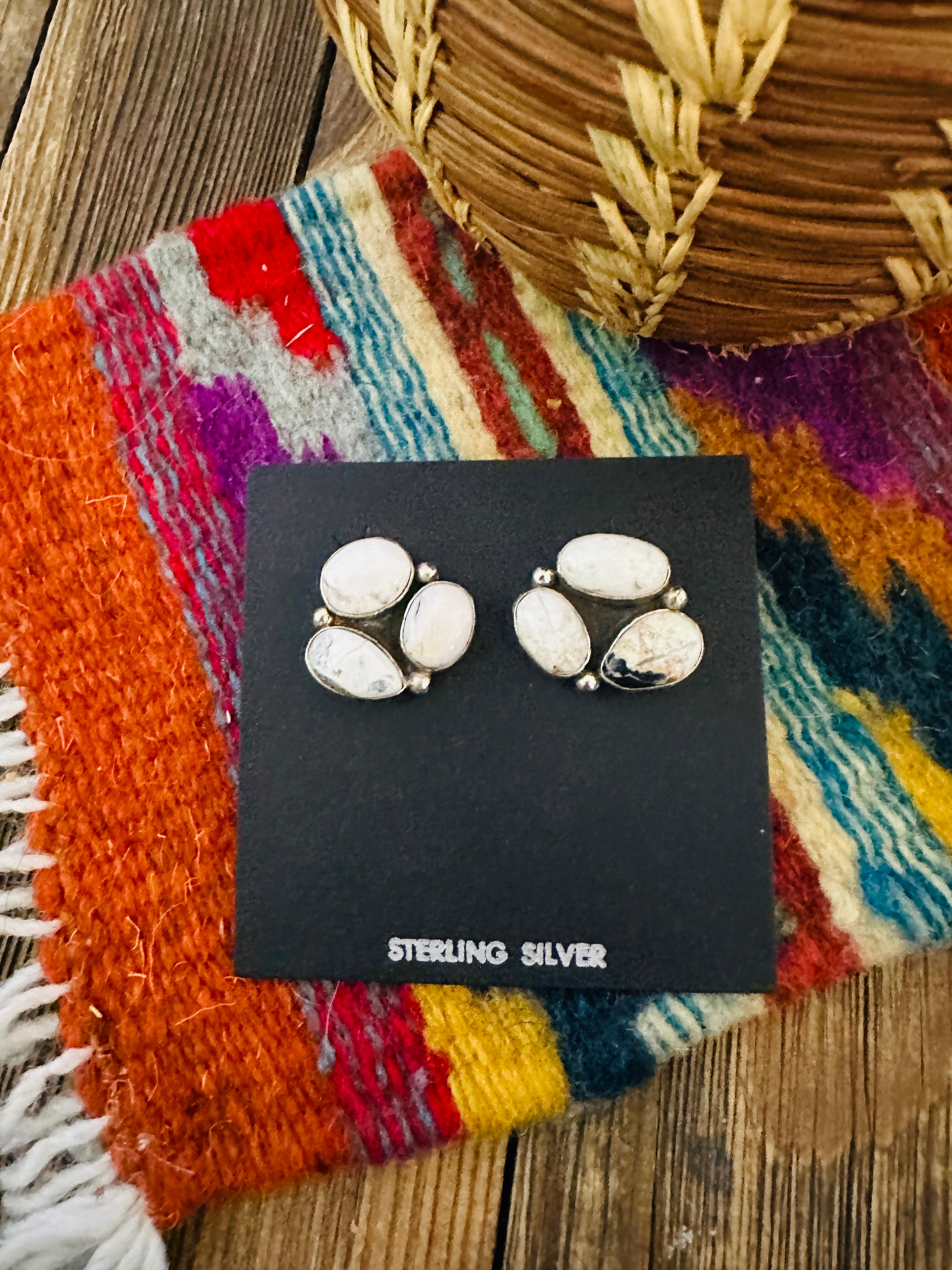 Handcrafted White Buffalo & Sterling Silver Cluster Post Earrings
