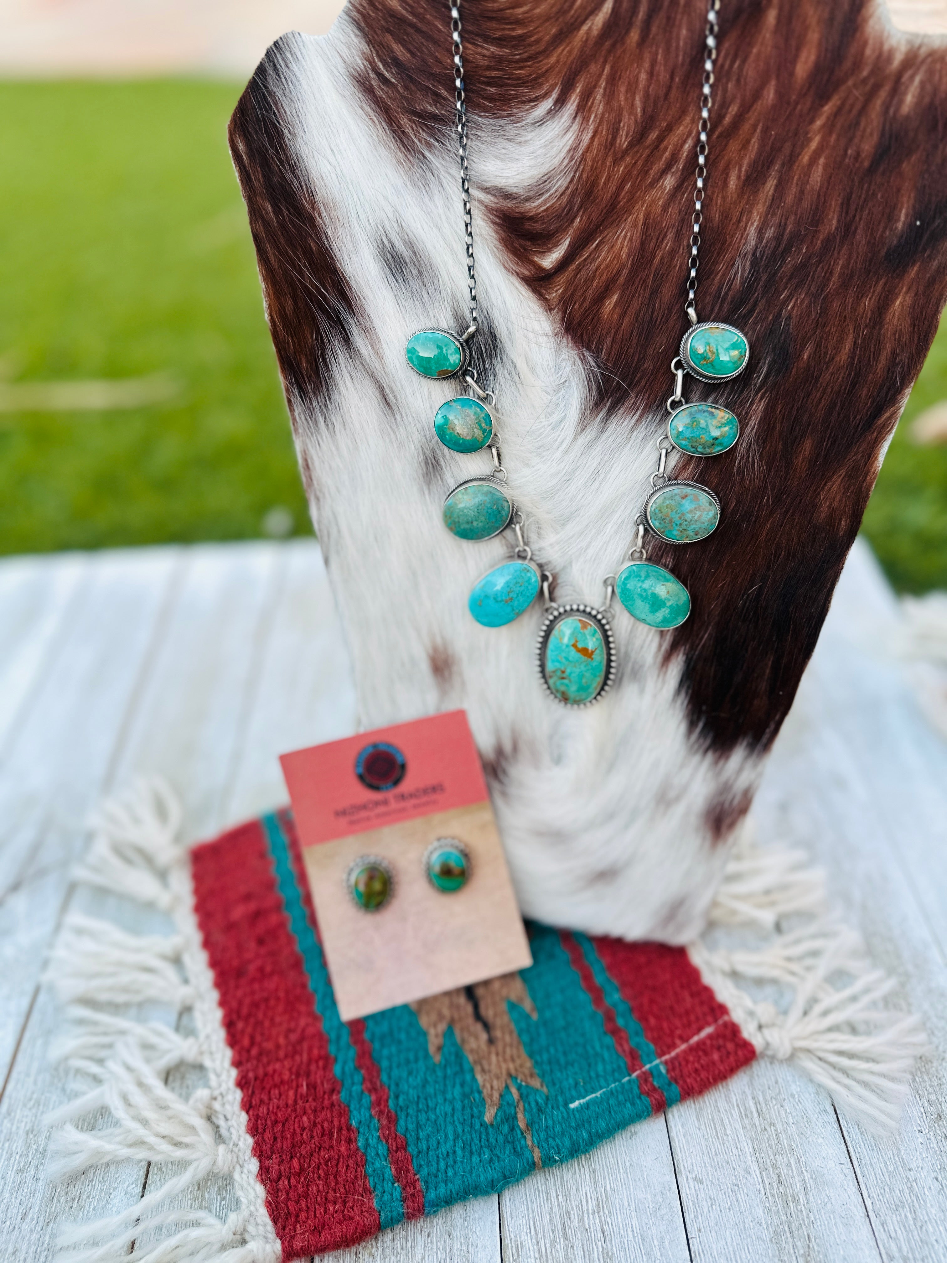 Handcrafted Royston Turquoise & Sterling Silver Necklace and Earring Set