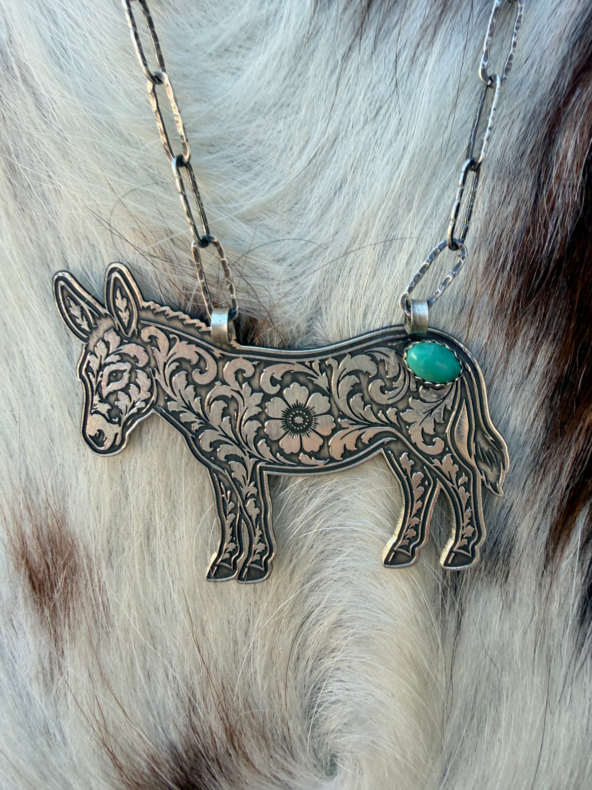 Handmade Sterling Silver & Turquoise Donkey Necklace