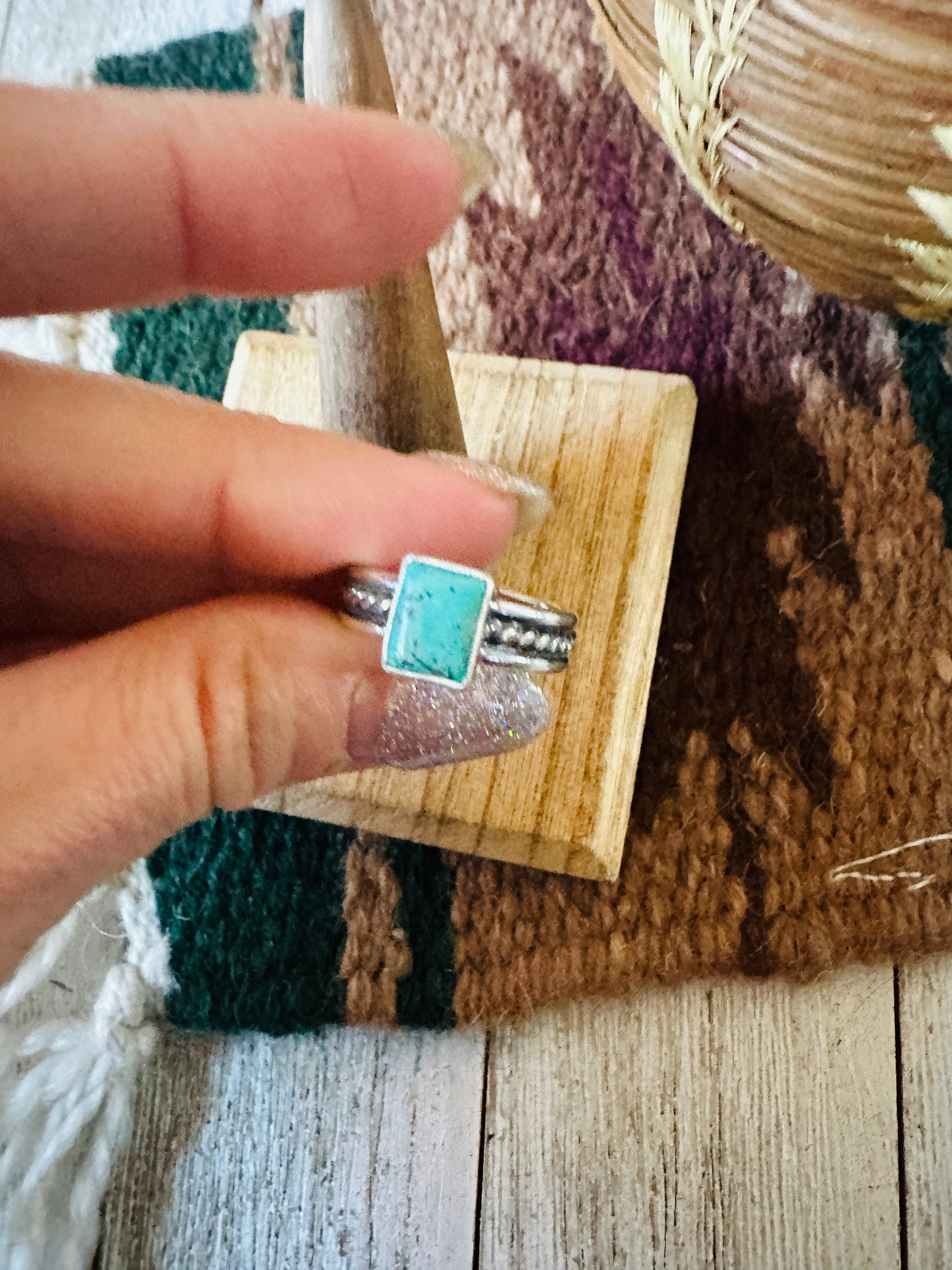 Navajo Turquoise & Sterling Silver Rectangle Ring