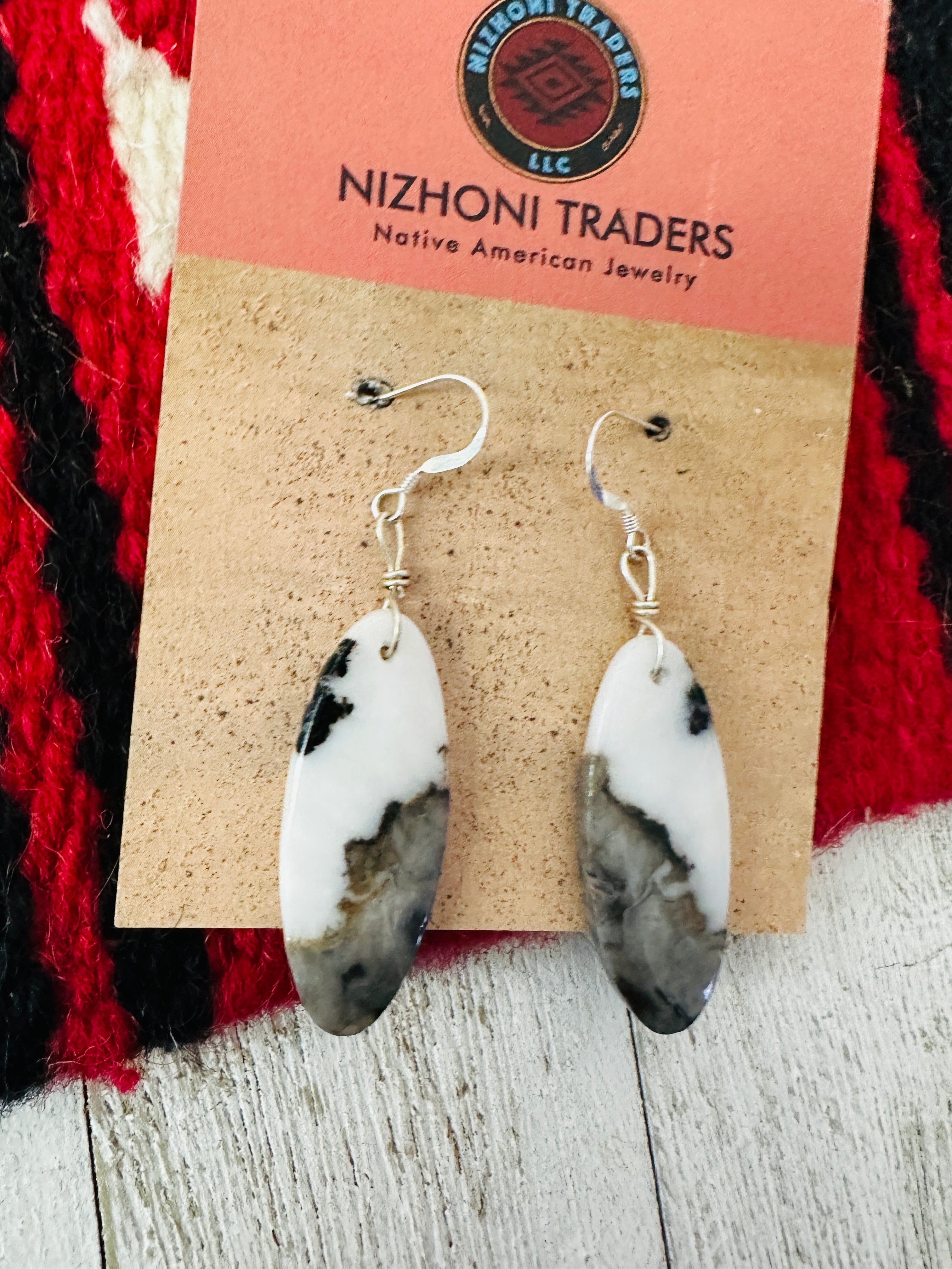 Navajo Sterling Silver & Zebra Jasper Slab Dangle Earrings