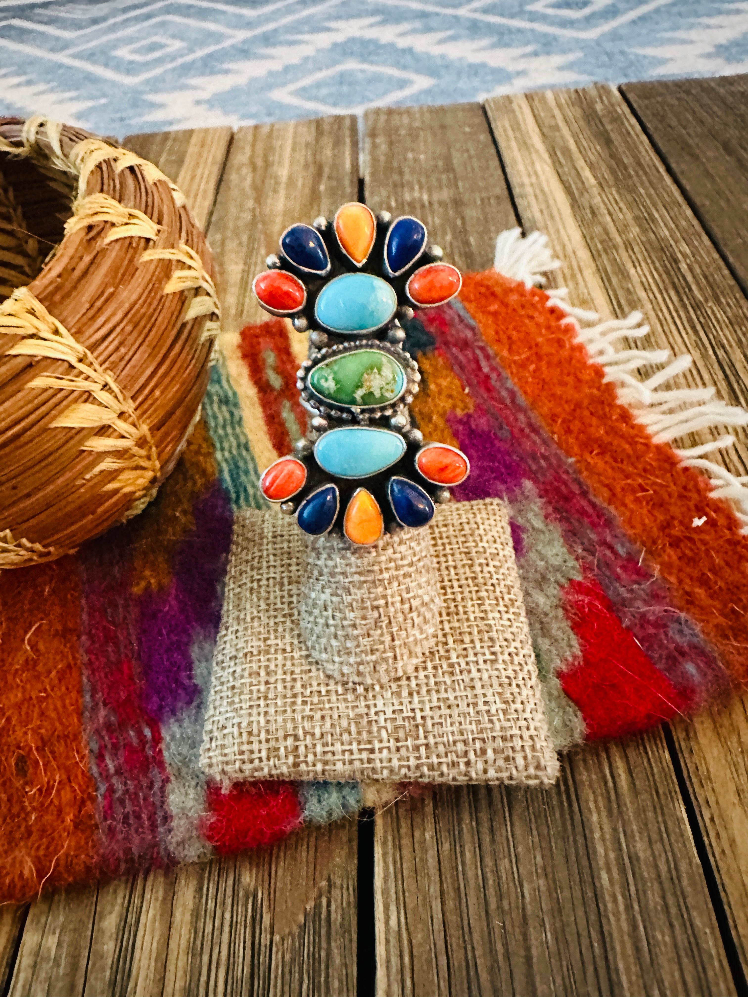 Handcrafted Sterling Silver & Multi Stone Cluster Ring Size 4.5 by Betty Tom