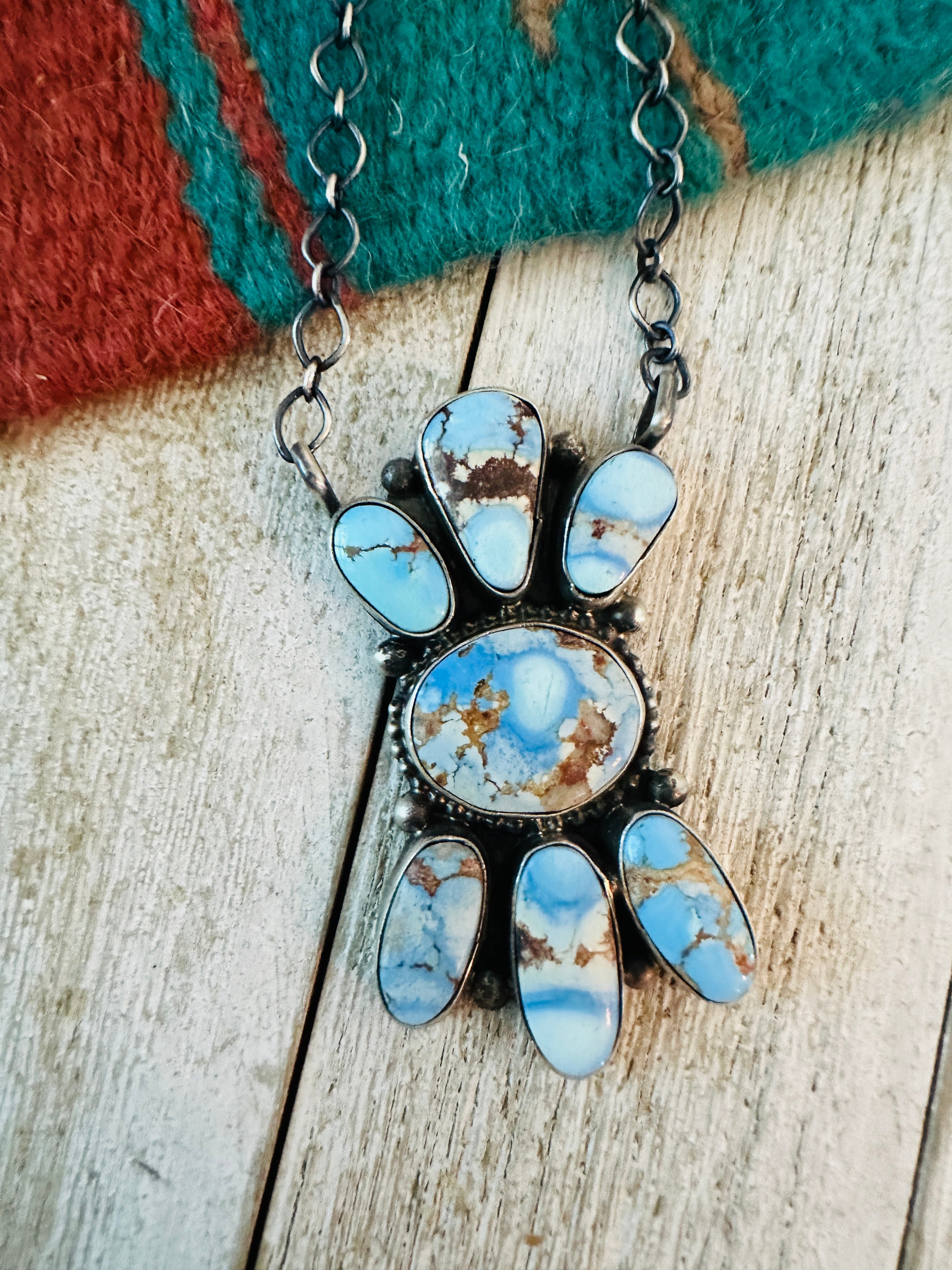 Handcrafted Sterling Silver & Golden Hills Turquoise Cluster Necklace