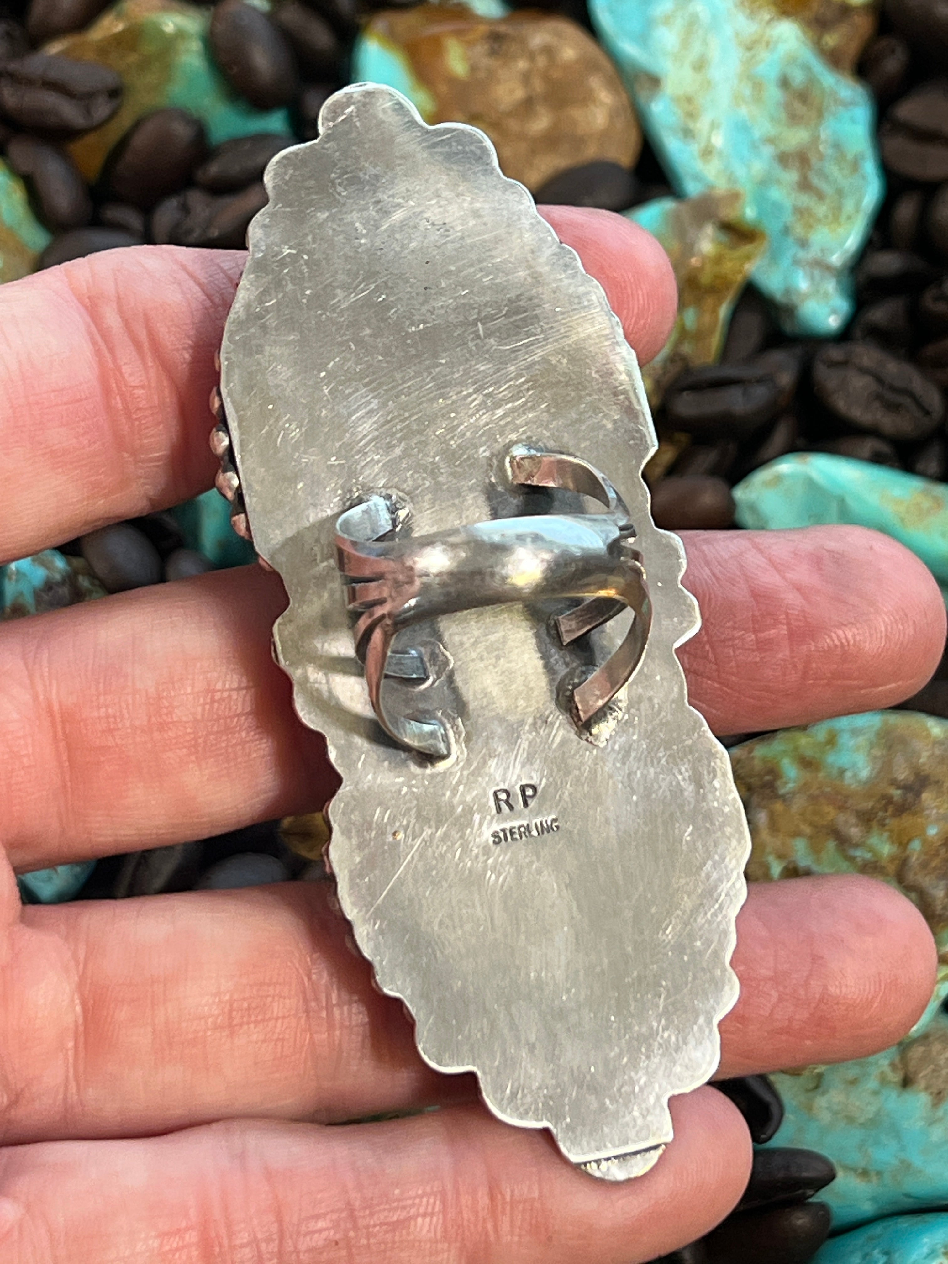 Apache Sterling Silver, Wild Horse Heart and Spiny Oyster Shell Statement Ring by Rosella Paxson, Size 9