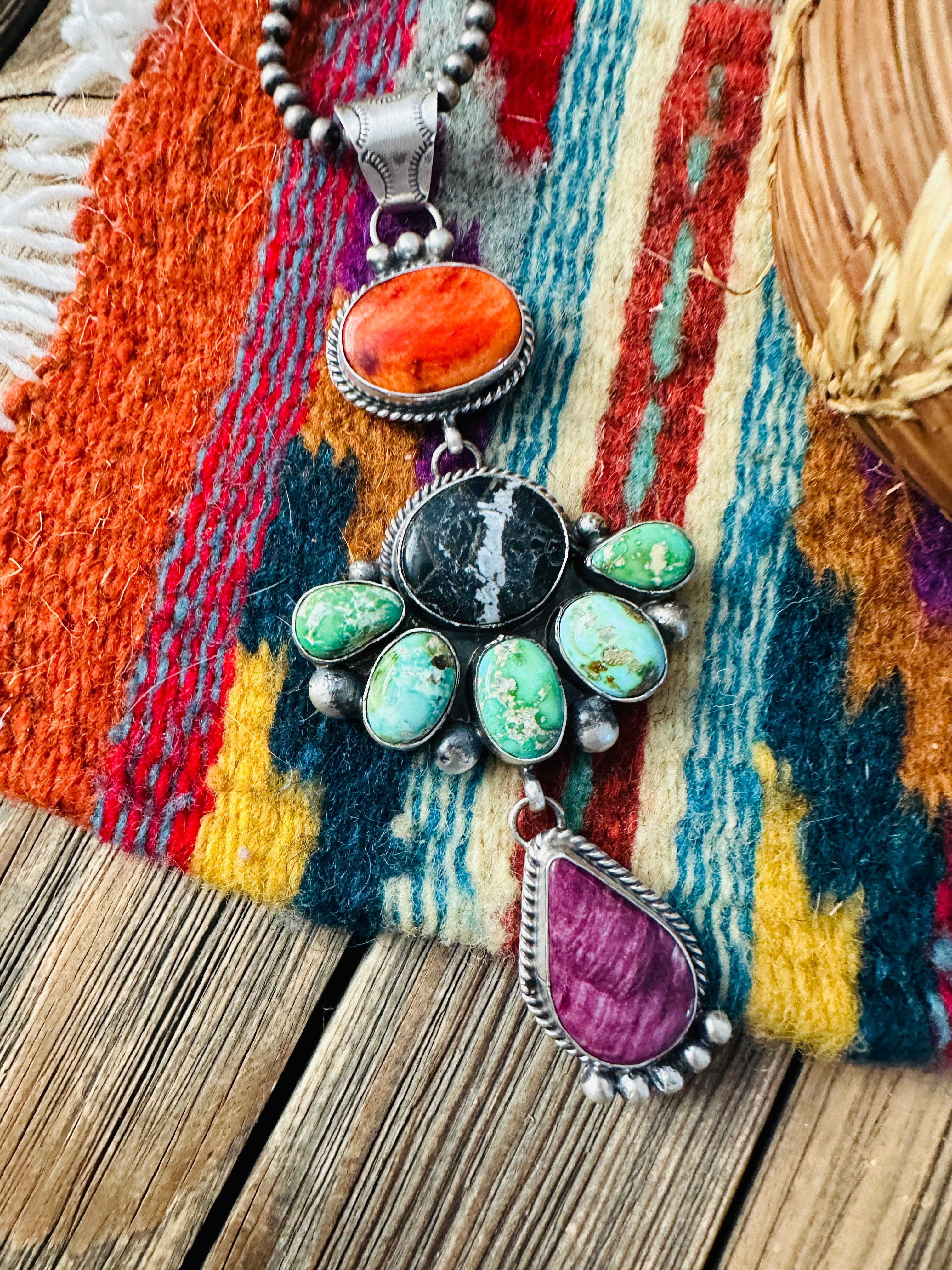 MHandcrafted Sterling Silver and Multi Stone Cluster Pendant by Vicky Hicks