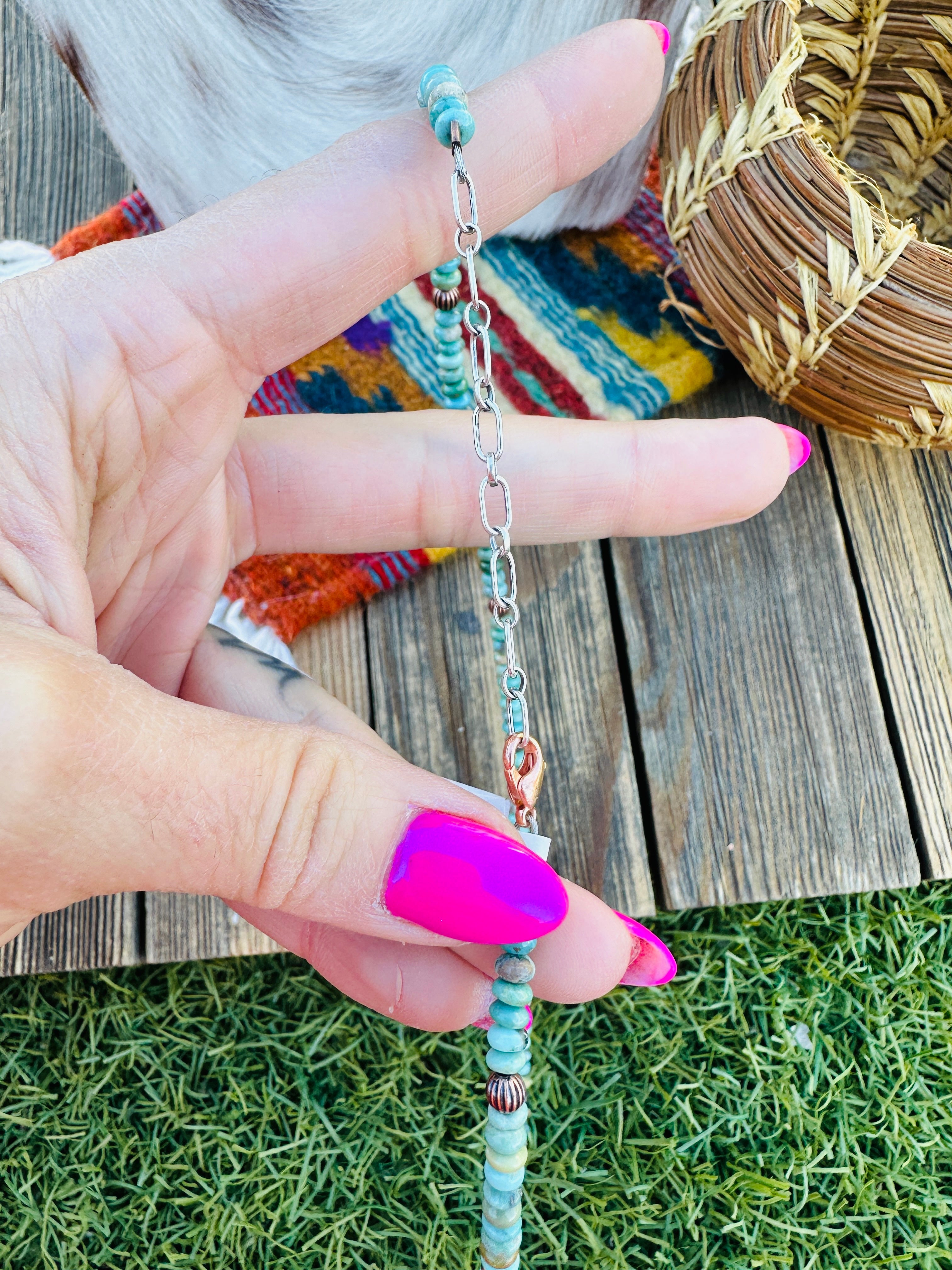 Handcrafted Turquoise & Copper 14” Beaded Necklace