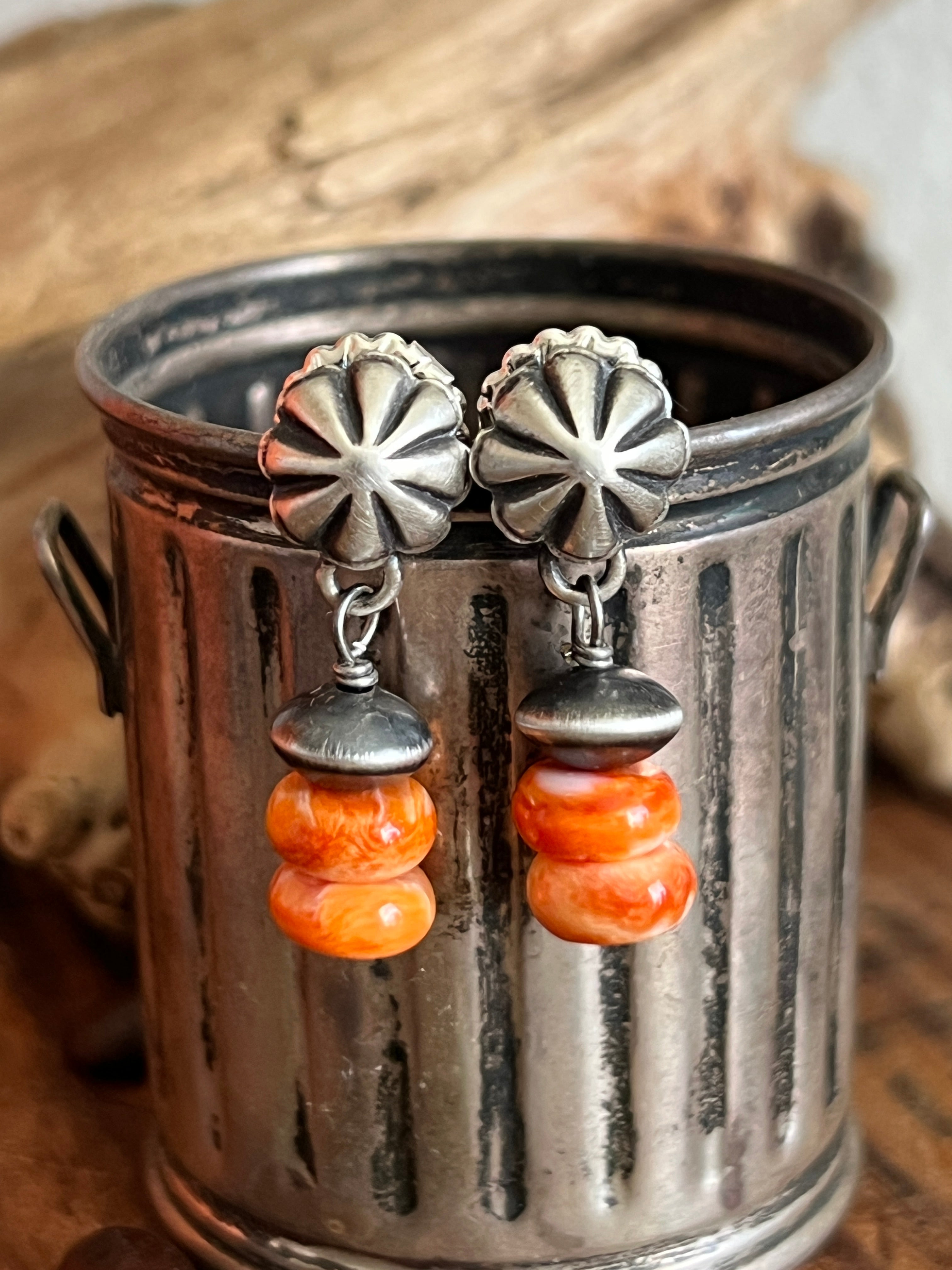 Handcrafted Summer Lovin’ Sterling Silver and Spiny Oyster Shell Concho Post Earrings