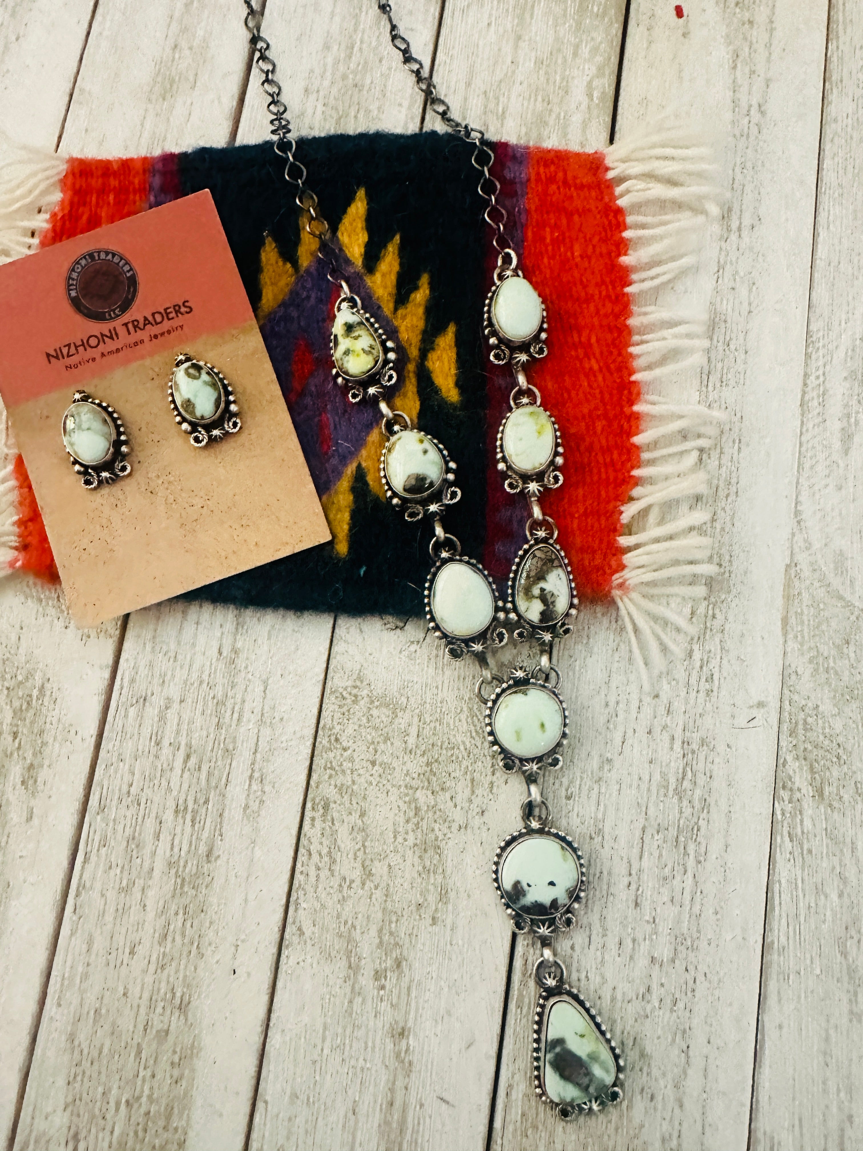 Navajo Sterling Silver & Palomino Turquoise Necklace Set by Betty Tom