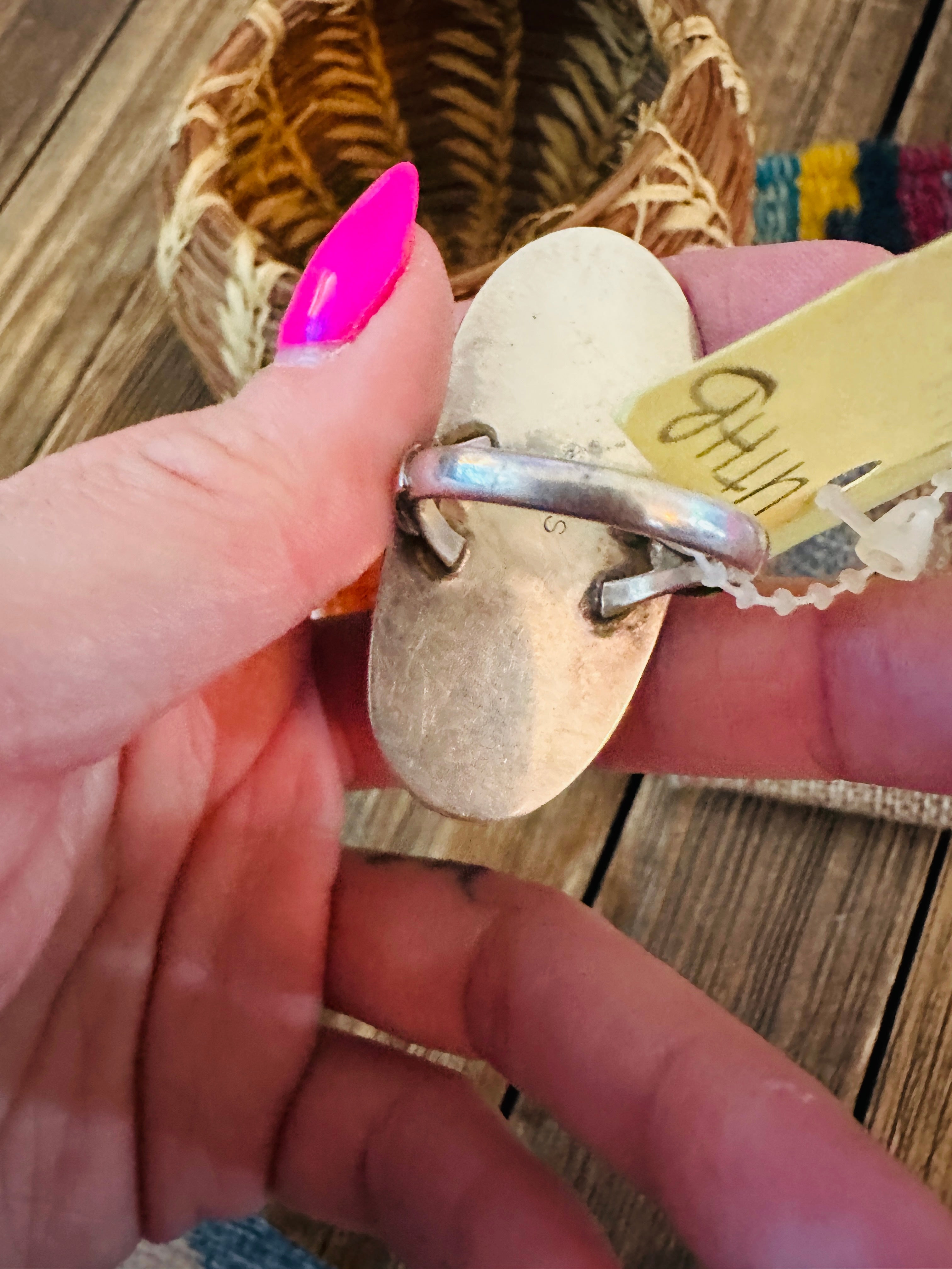 Old Pawn Handcrafted White Buffalo & Sterling Silver Ring Size 10