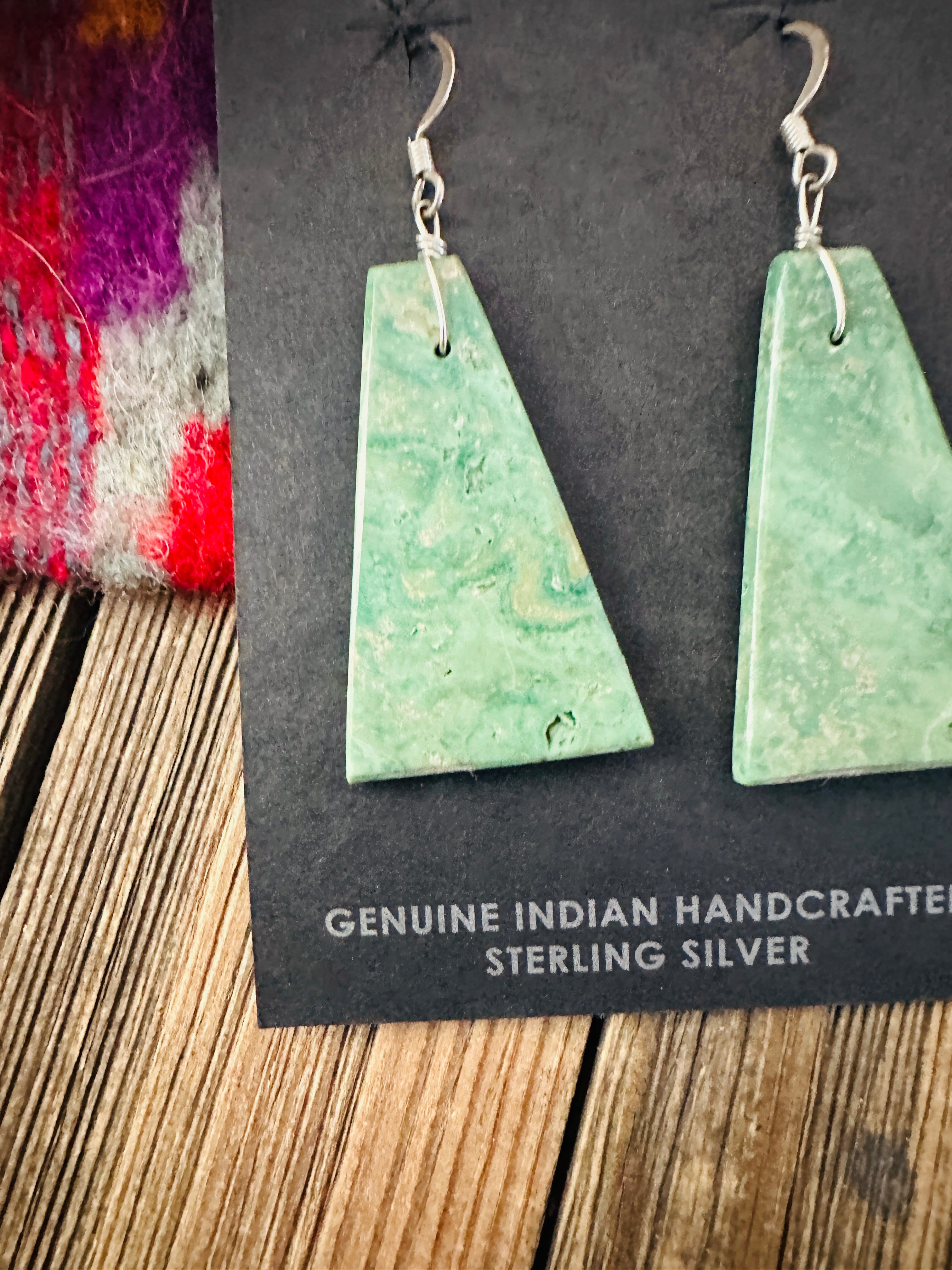 Handcrafted Green Turquoise Slab Dangle Earrings