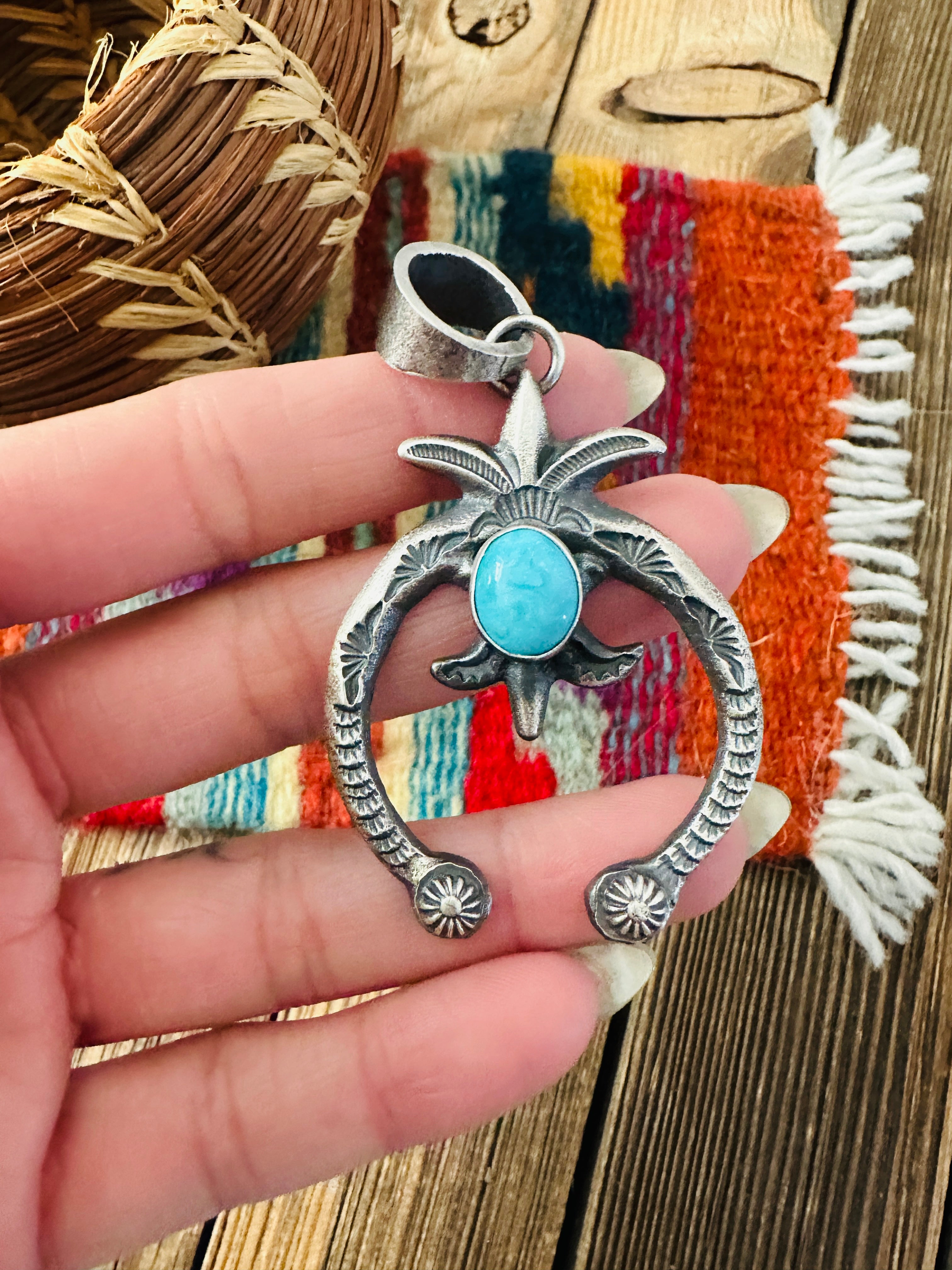 Handcrafted Sterling Silver & Kingman Turquoise Naja Pendant by Kevin Billah