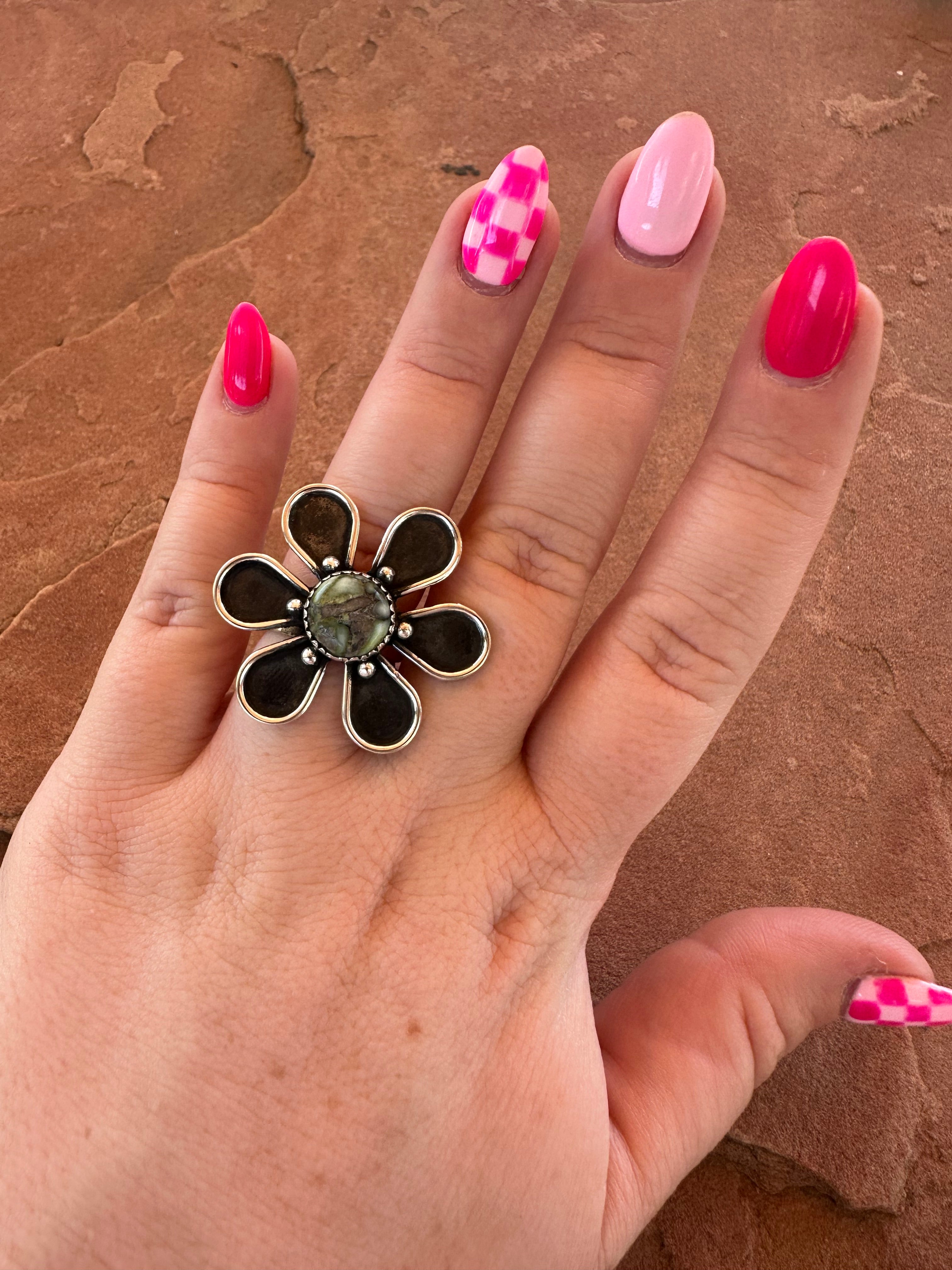 Palomino Flower Beautiful Handmade Palomino Turquoise And Sterling Silver Adjustable Ring