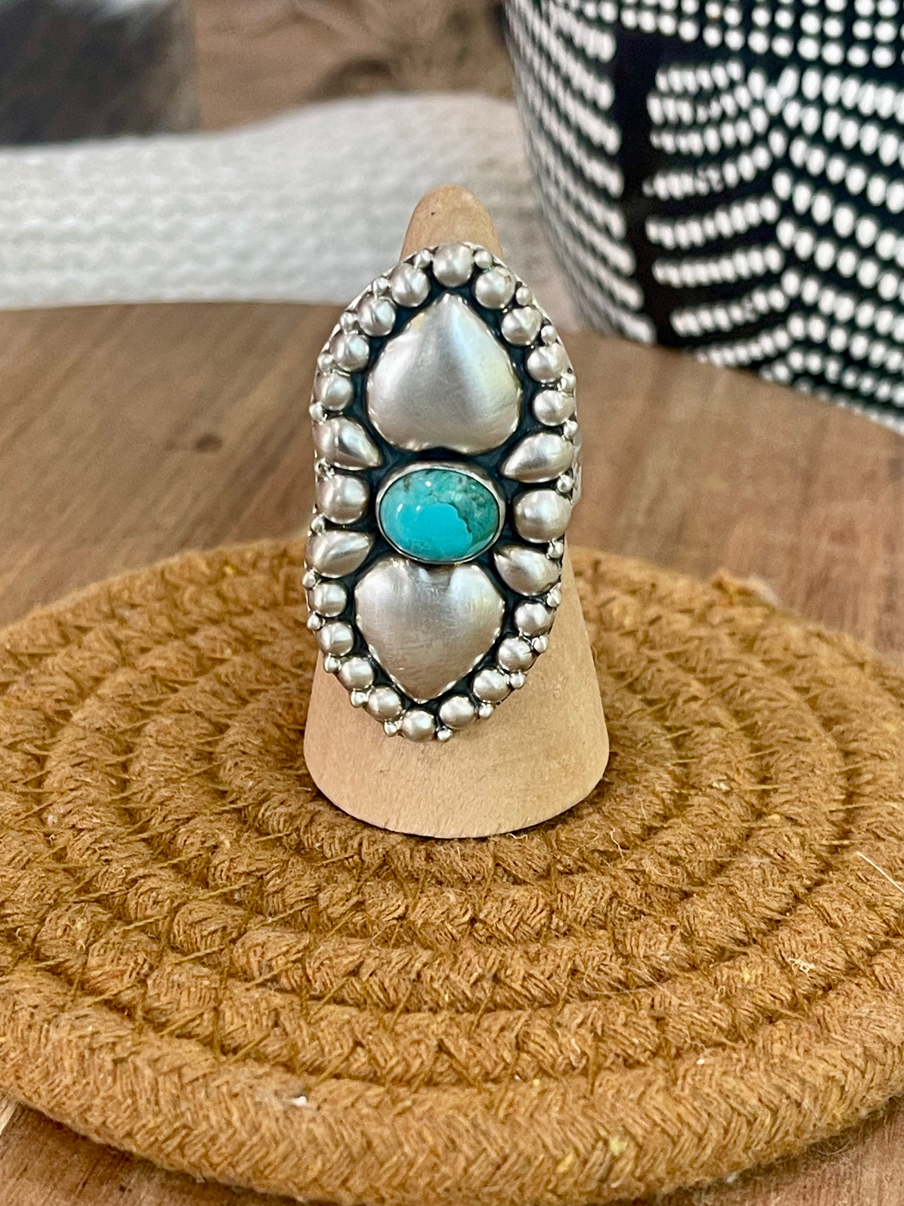 Beautiful Handmade Sterling Silver & Turquoise Adjustable Ring