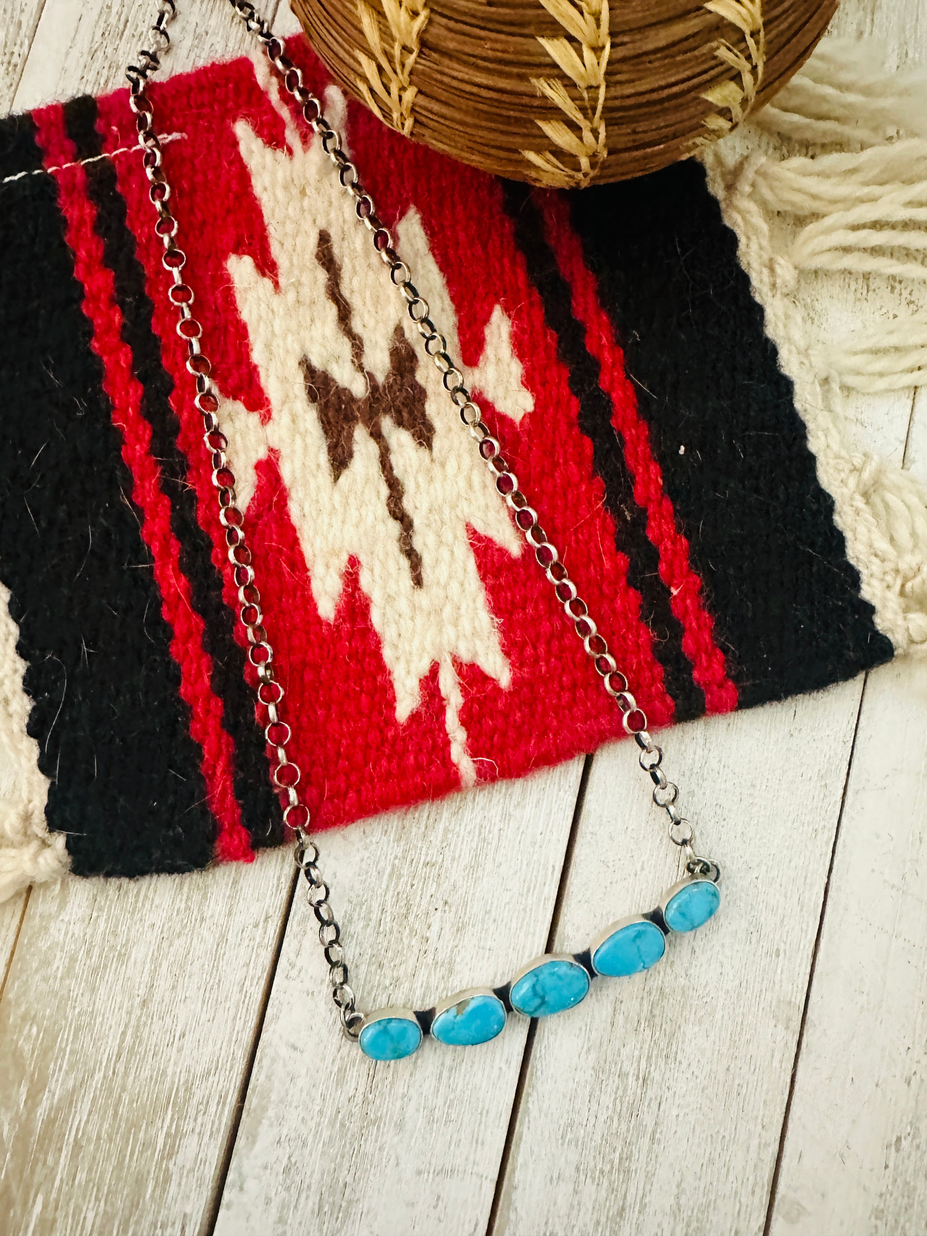 Navajo Sterling Silver & Kingman Turquoise Bar Necklace