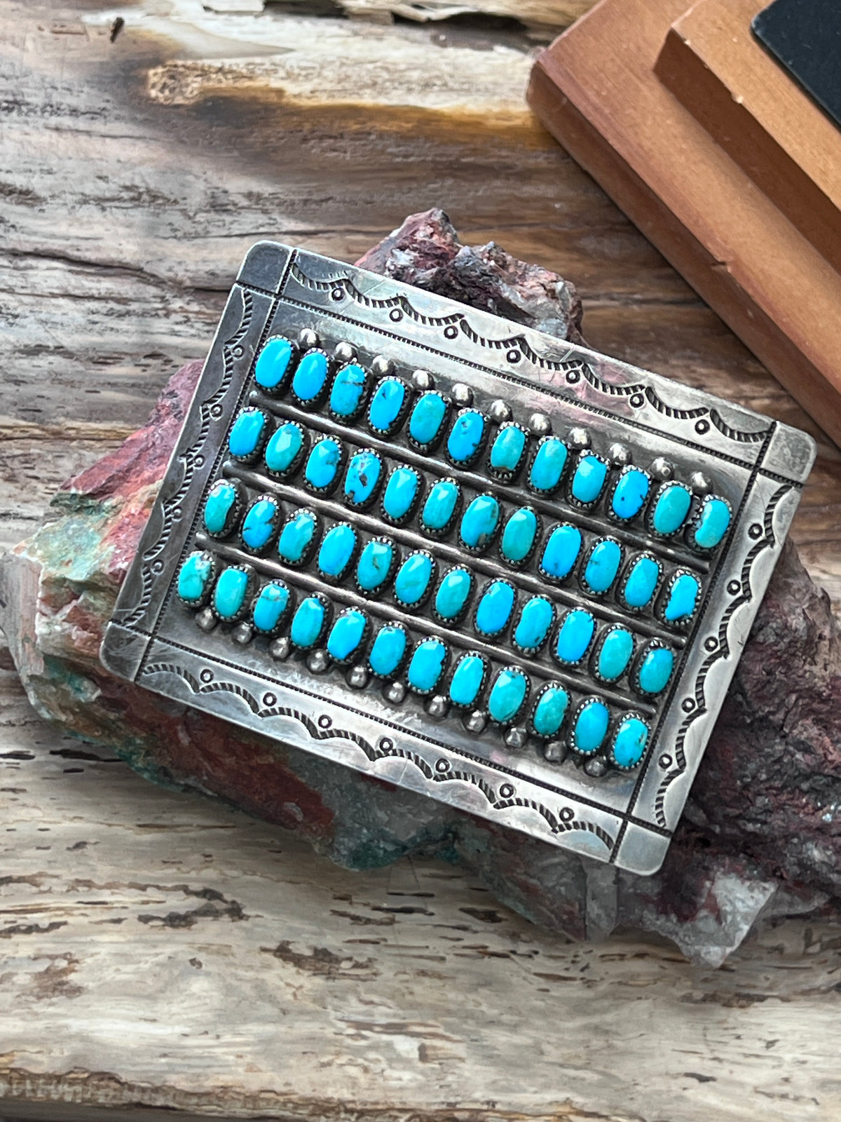 Estate Collection Vintage Sterling Silver & Sleeping Beauty Turquoise Belt Buckle by Maryann and Felix Chavez