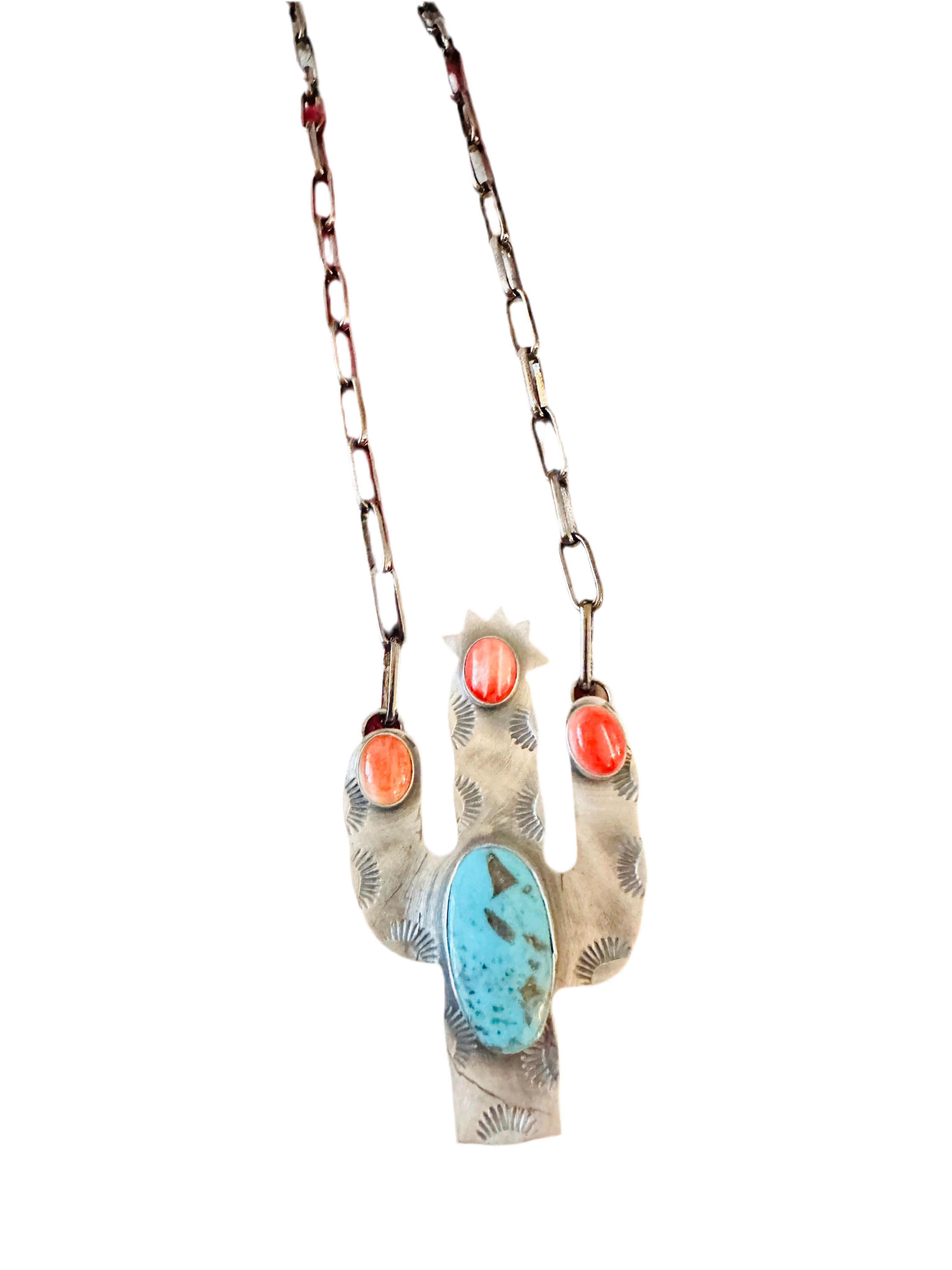 Handcrafted Sterling Silver, Turquoise & Spiny Cactus Necklace