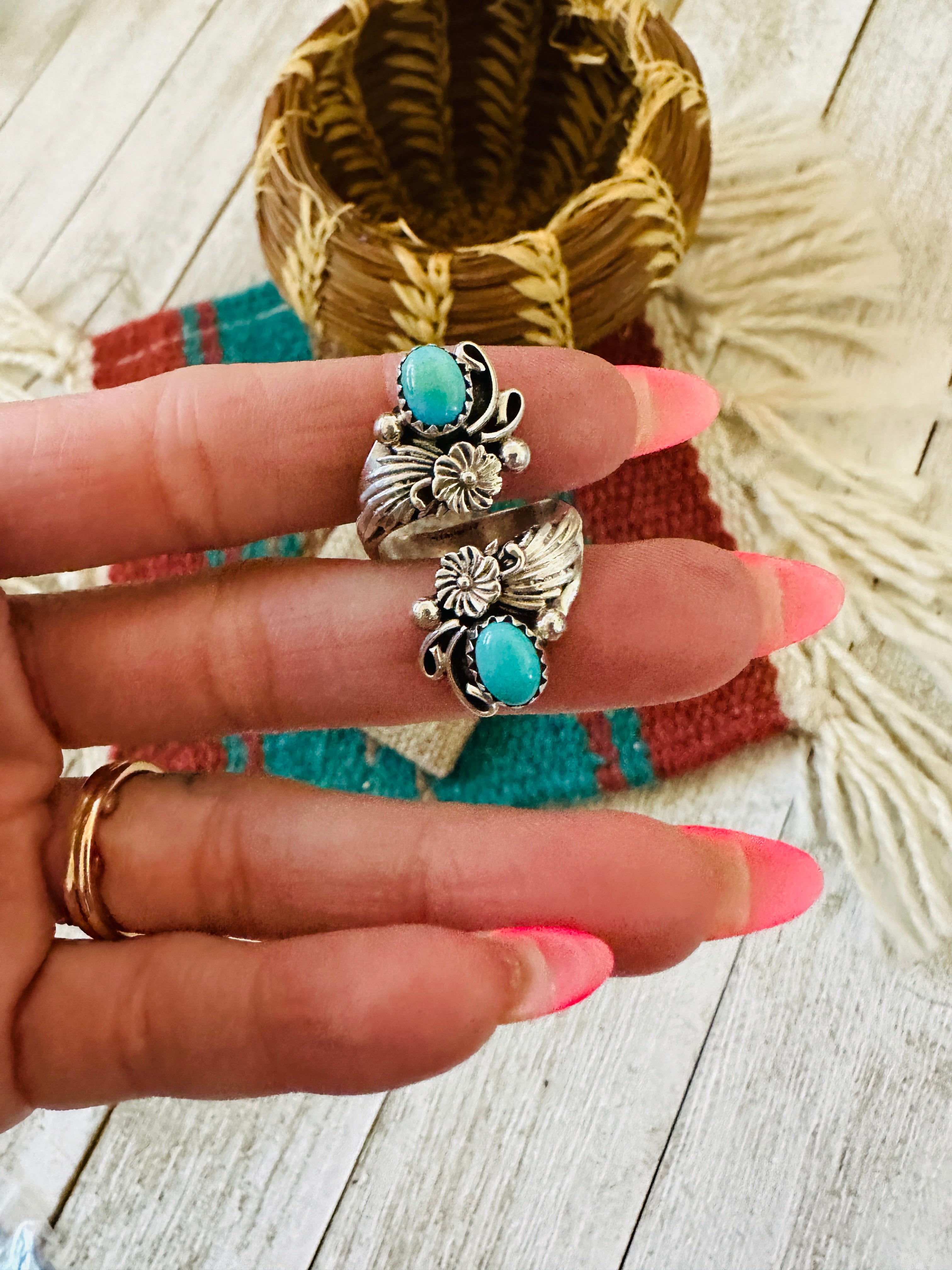 Handcrafted Sterling Silver & Turquoise Adjustable Flower Ring