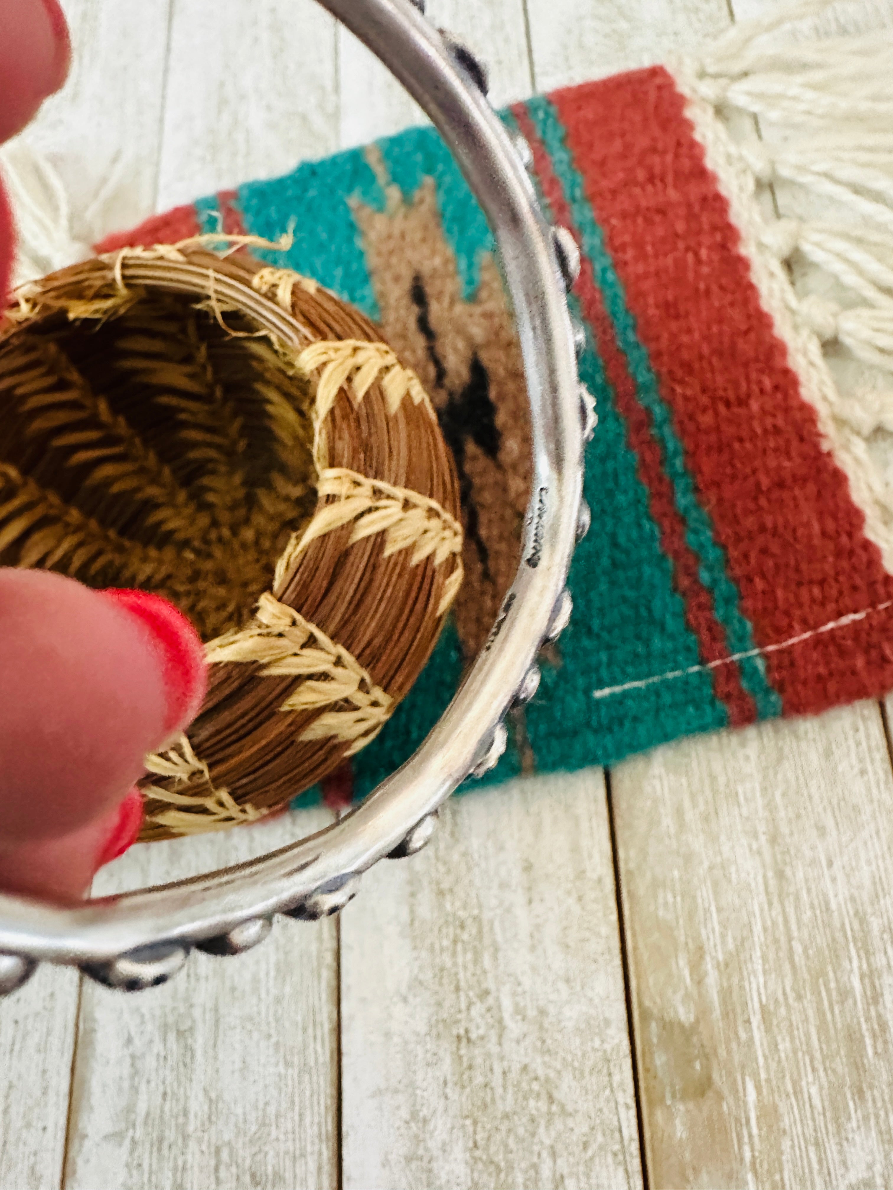 Chimney Butte Navajo Sterling Silver Studded Bangle Bracelet