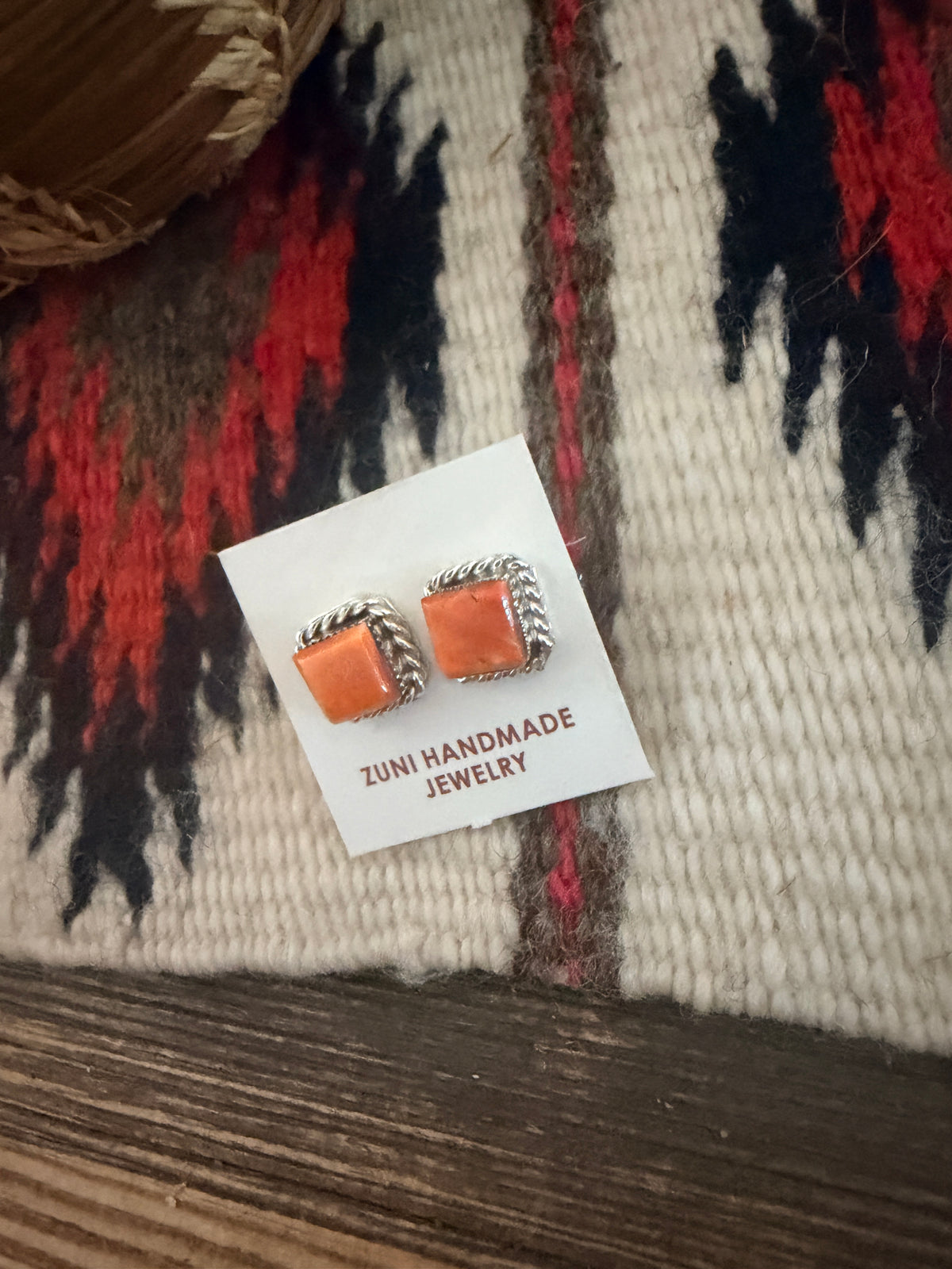 Handcrafted Orange Spiny & Sterling Silver Stud Earrings