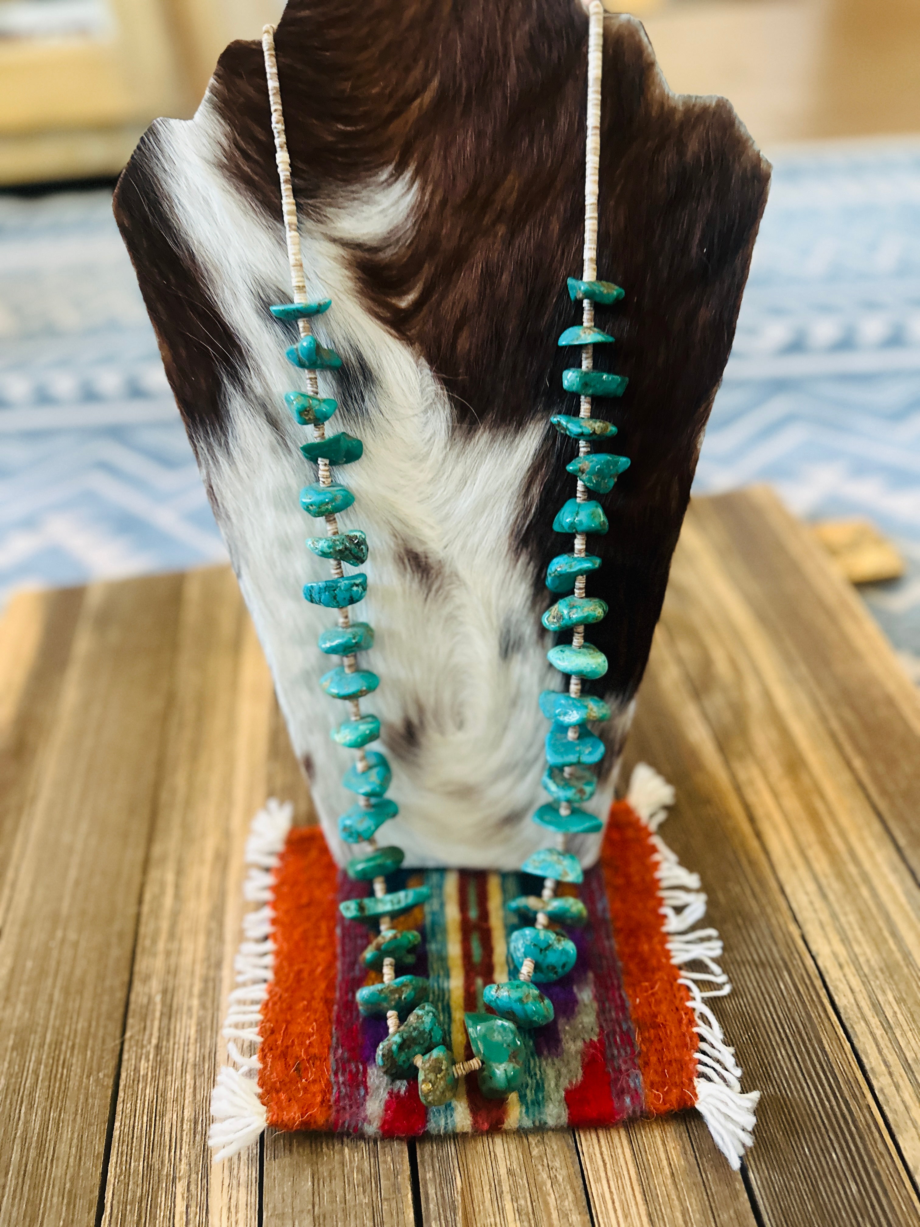 Old Pawn Handcrafted Turquoise & Heishi  Beaded 33” Necklace