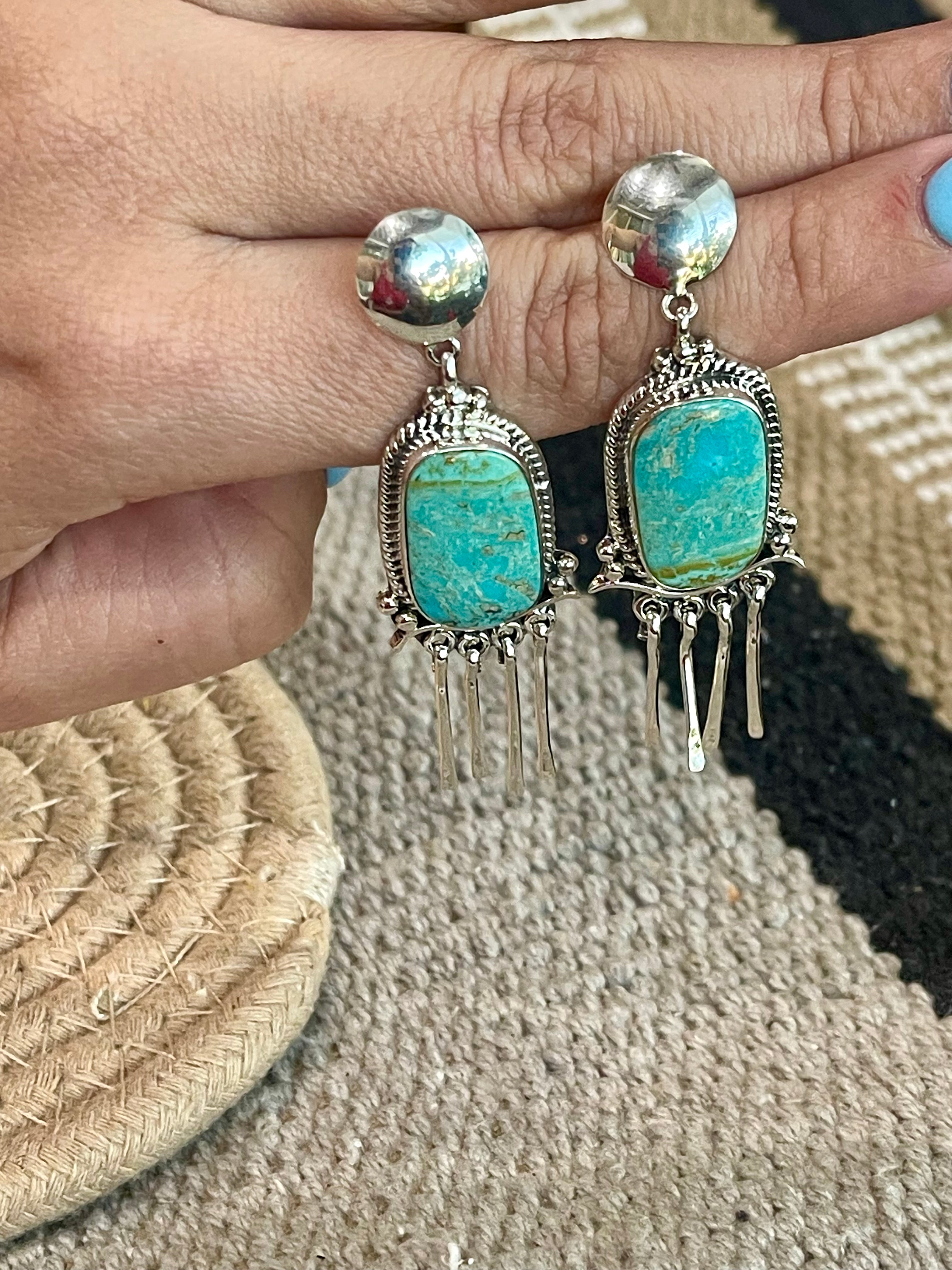 Navajo Sterling Silver & Turquoise Dangle Earrings