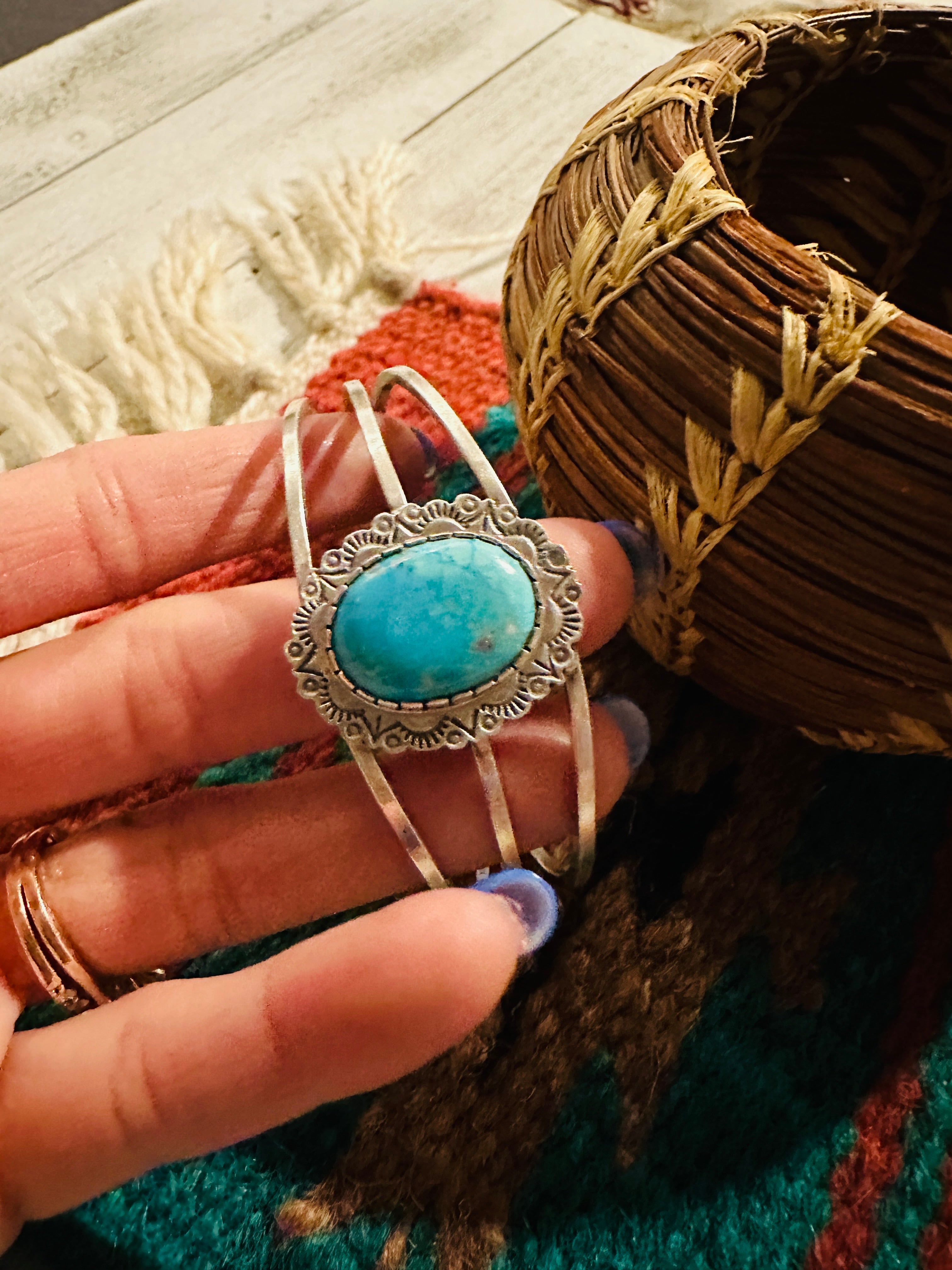 Navajo Sterling Silver & Kingman Turquoise Cuff Bracelet