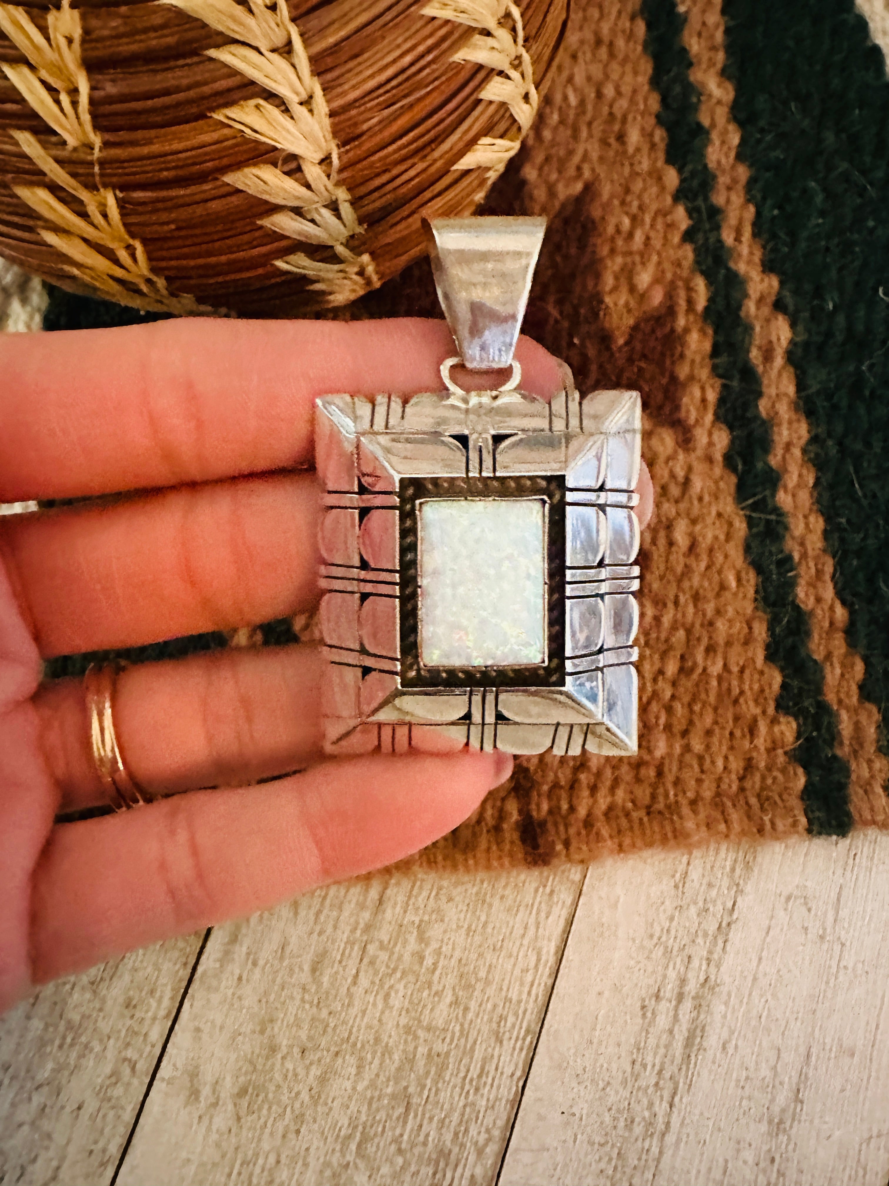 Navajo Sterling Silver & White Opal Pendant