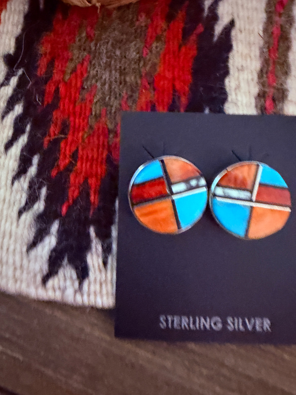 Handcrafted Multi Stone & Sterling Silver Inlay Stud Earrings