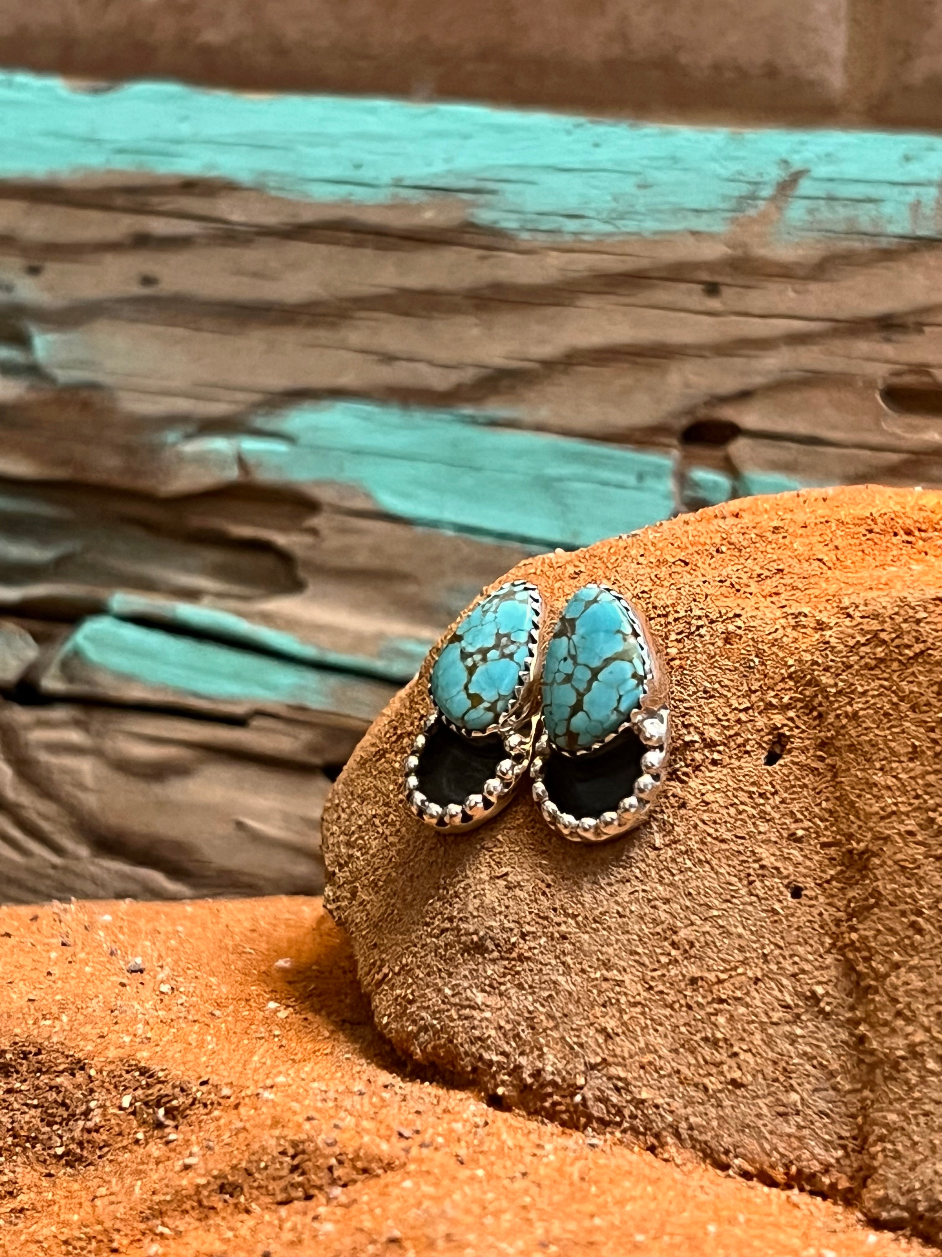 Handmade Sterling Silver & Turquoise Number 8 Stud Earrings