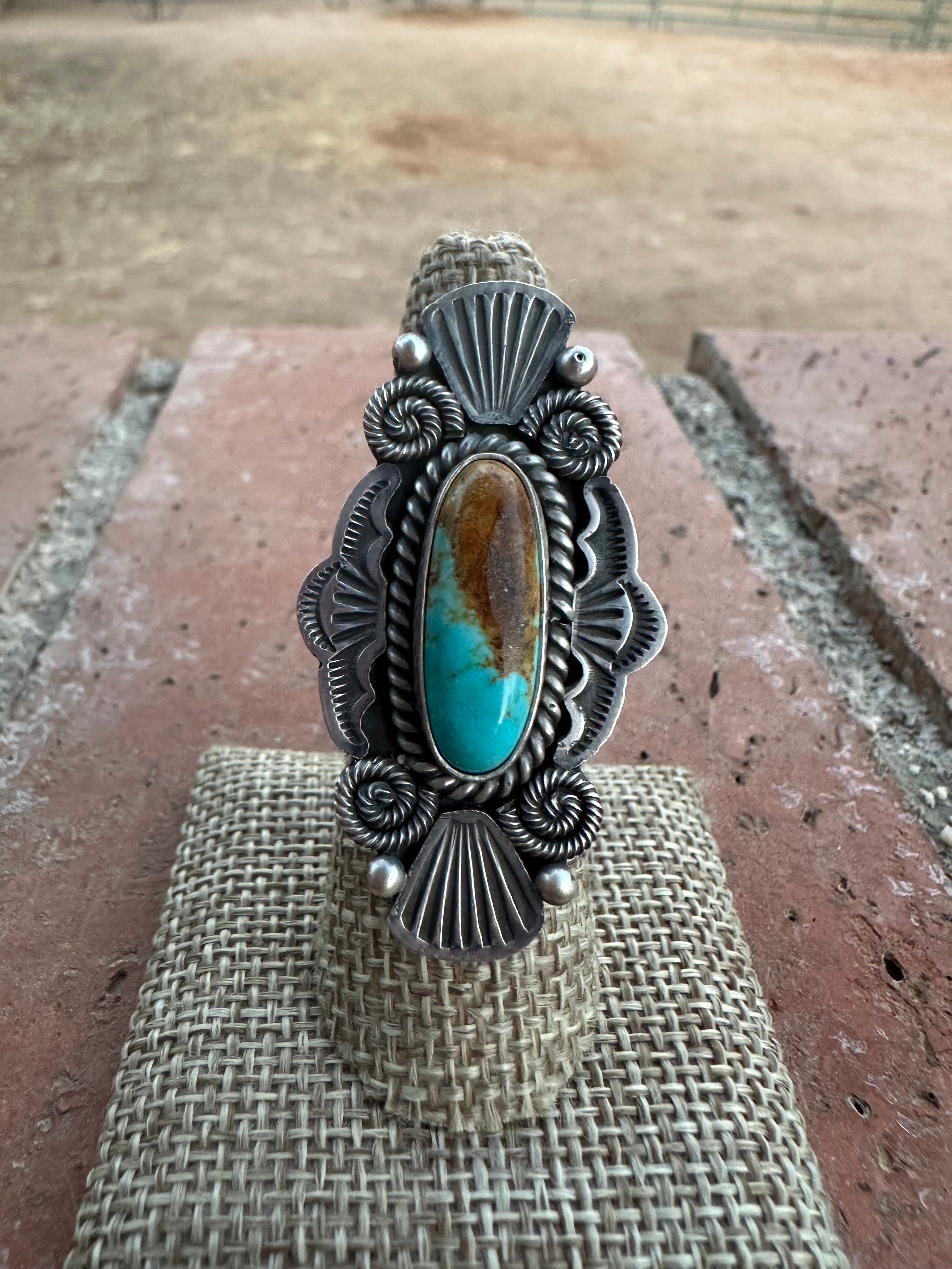 Navajo Kingman Turquoise & Sterling Silver Ring by Martha Cayatineto size 7