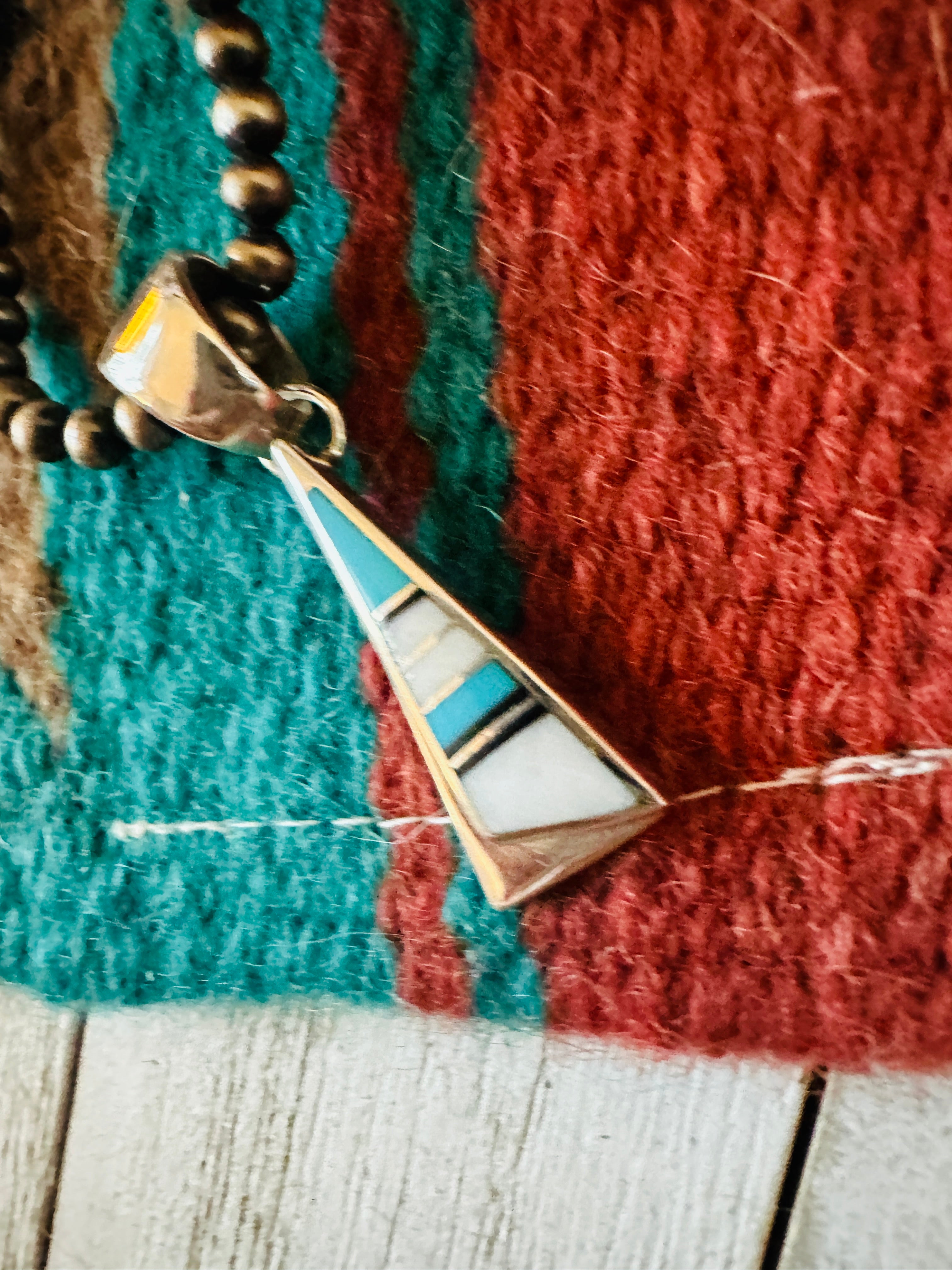 Navajo Multi Stone & Sterling Silver Inlay Pendant