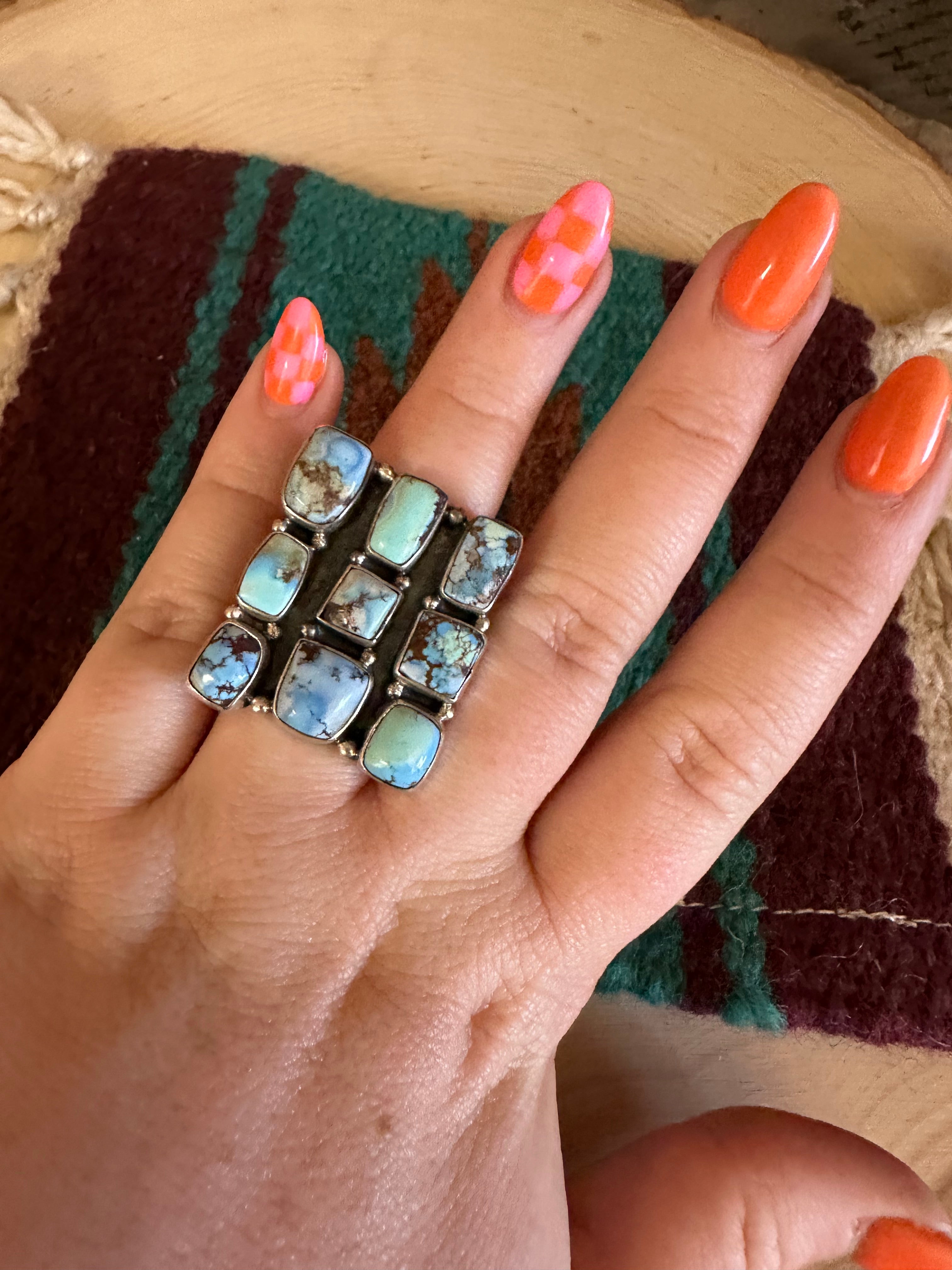 Handmade Golden Hills Turquoise And Sterling Silver Adjustable Ring